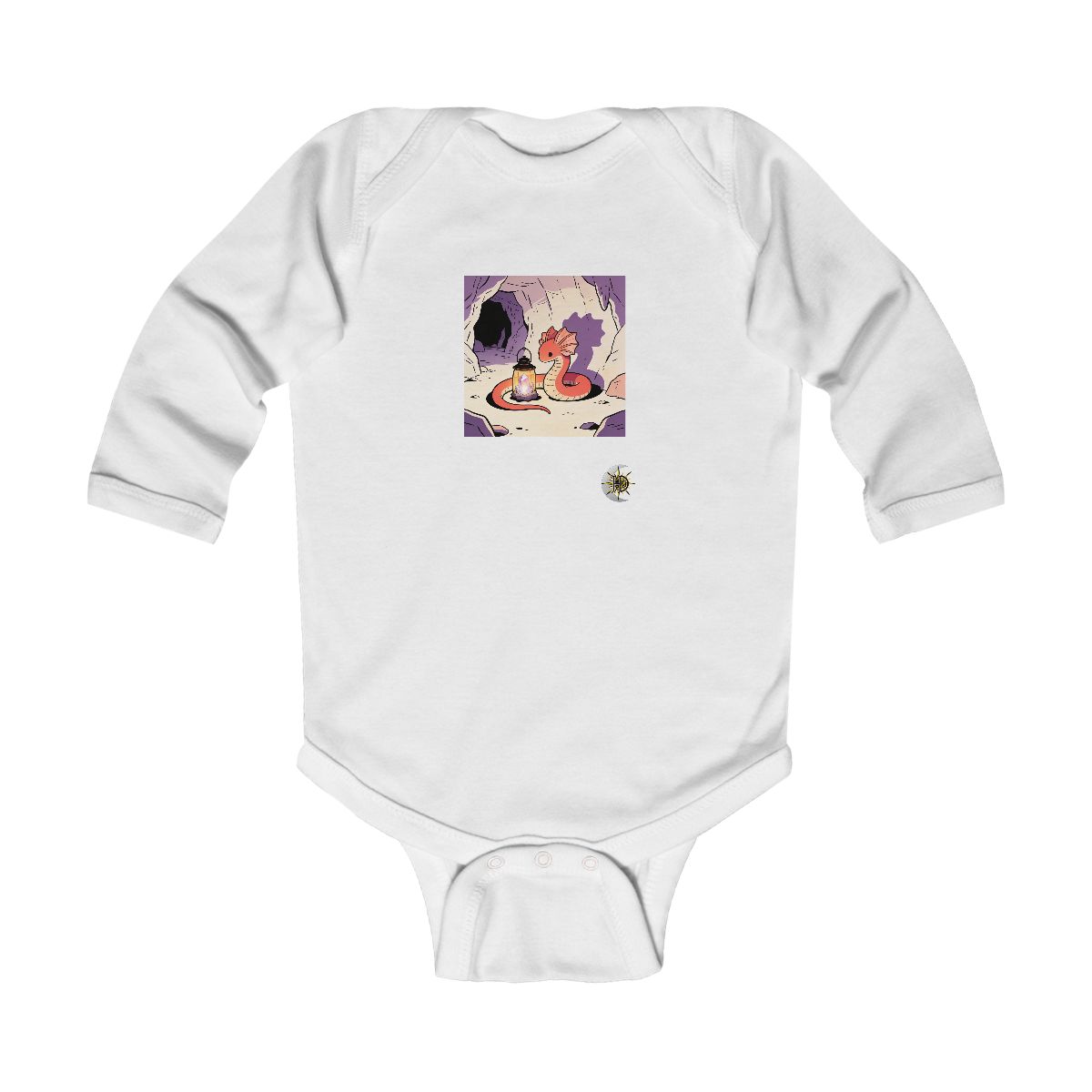 HD Lantern creature with petal gills curled beside a glowing mineral Infant Long Sleeve Bodysuit