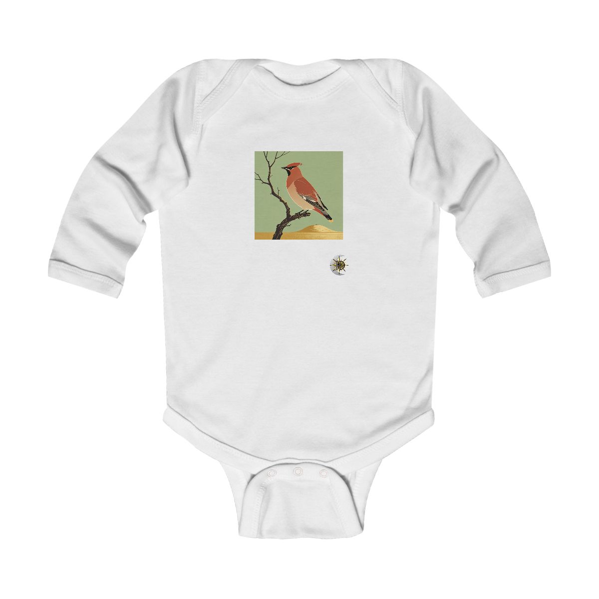 HD Waxwing balancing on a curved bare branch Infant Long Sleeve Bodysuit