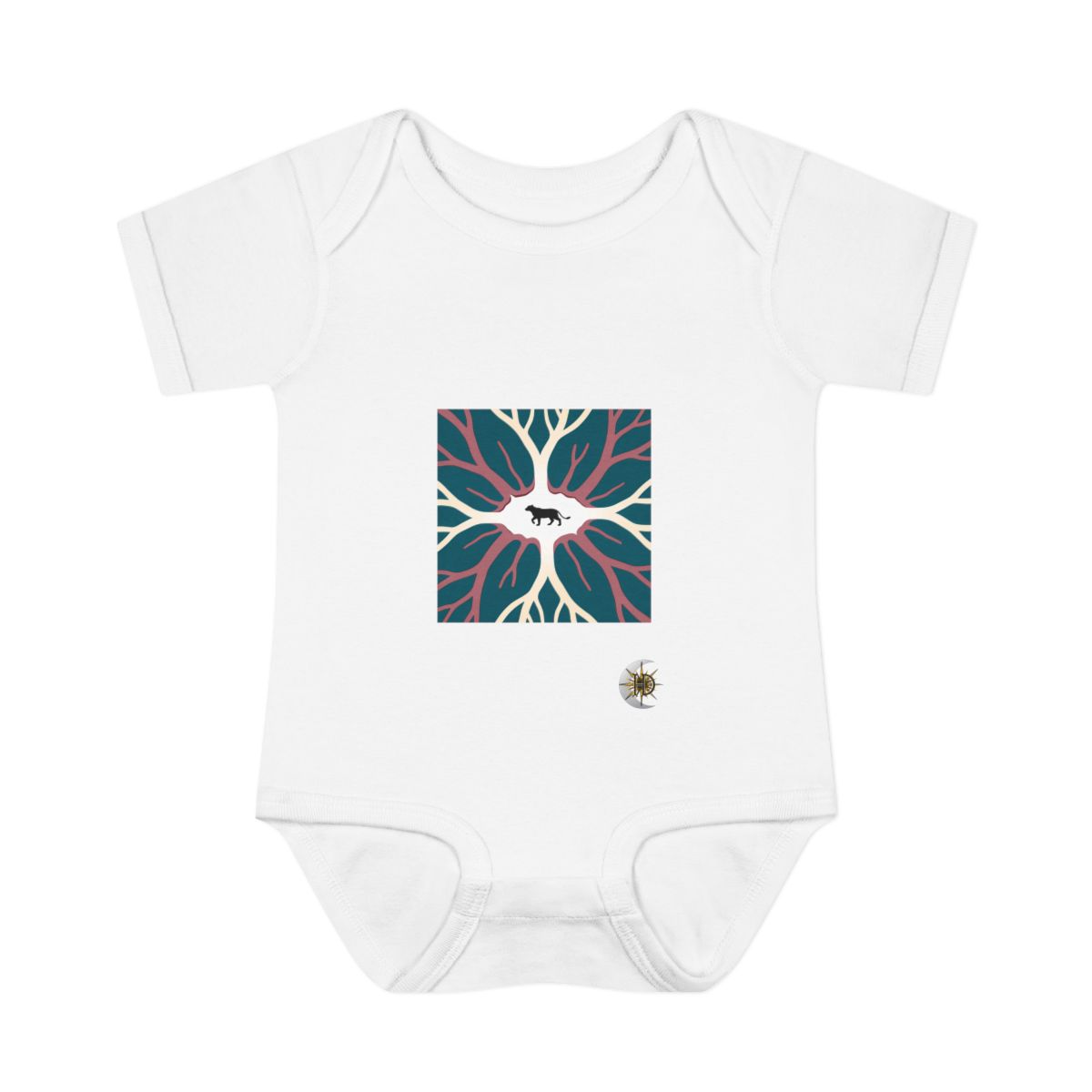 HD River-vein motif opening outward from an off-center quiet region Infant Baby Rib Bodysuit