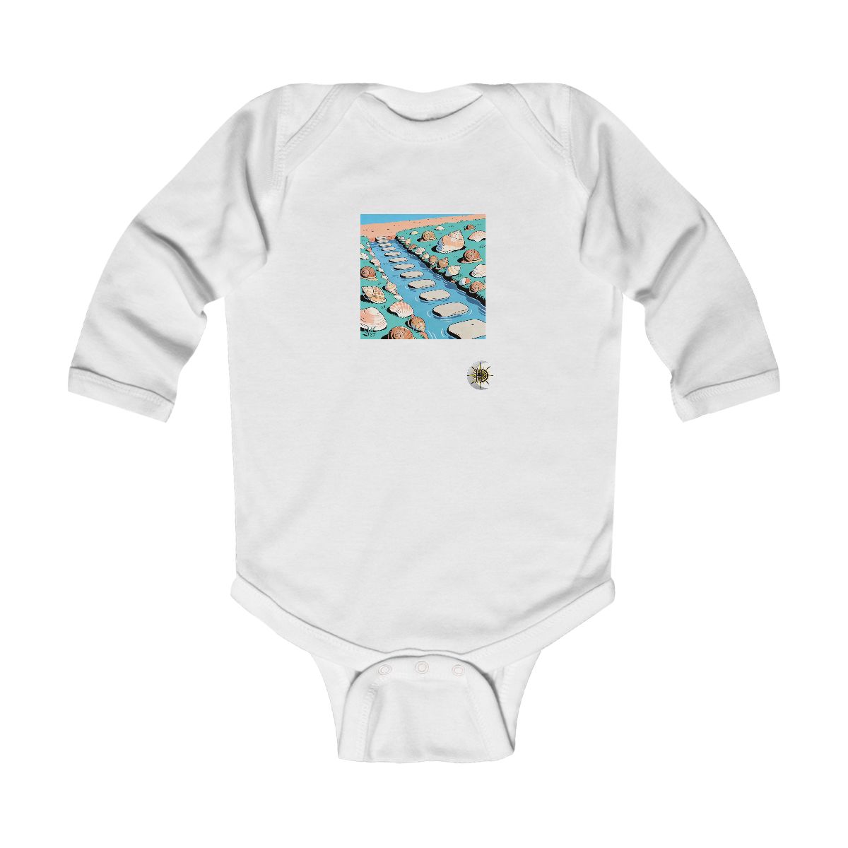 HD Snail-shell garden connected to a distant bank by stepping stones Infant Long Sleeve Bodysuit