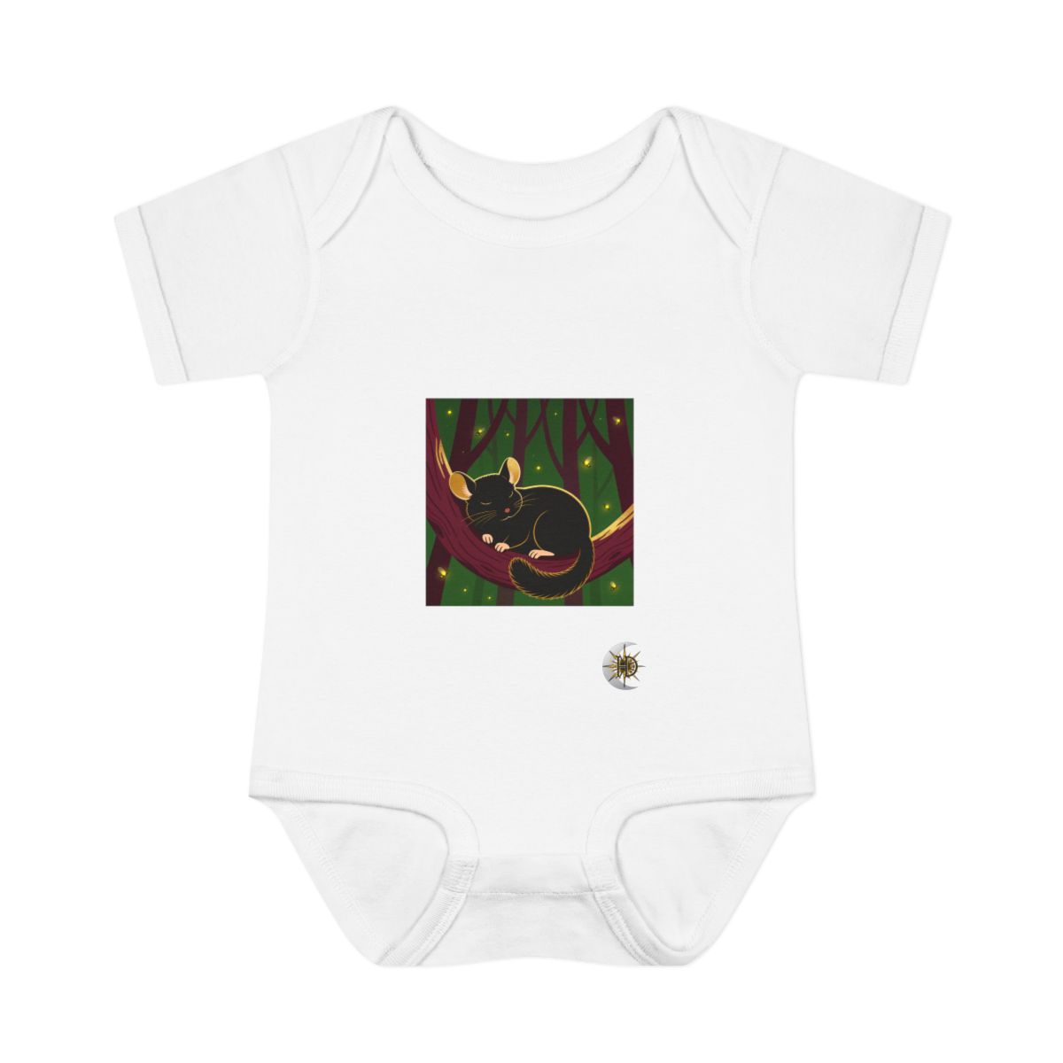 HD Chinchilla napping inside a curved hollow branch Infant Baby Rib Bodysuit