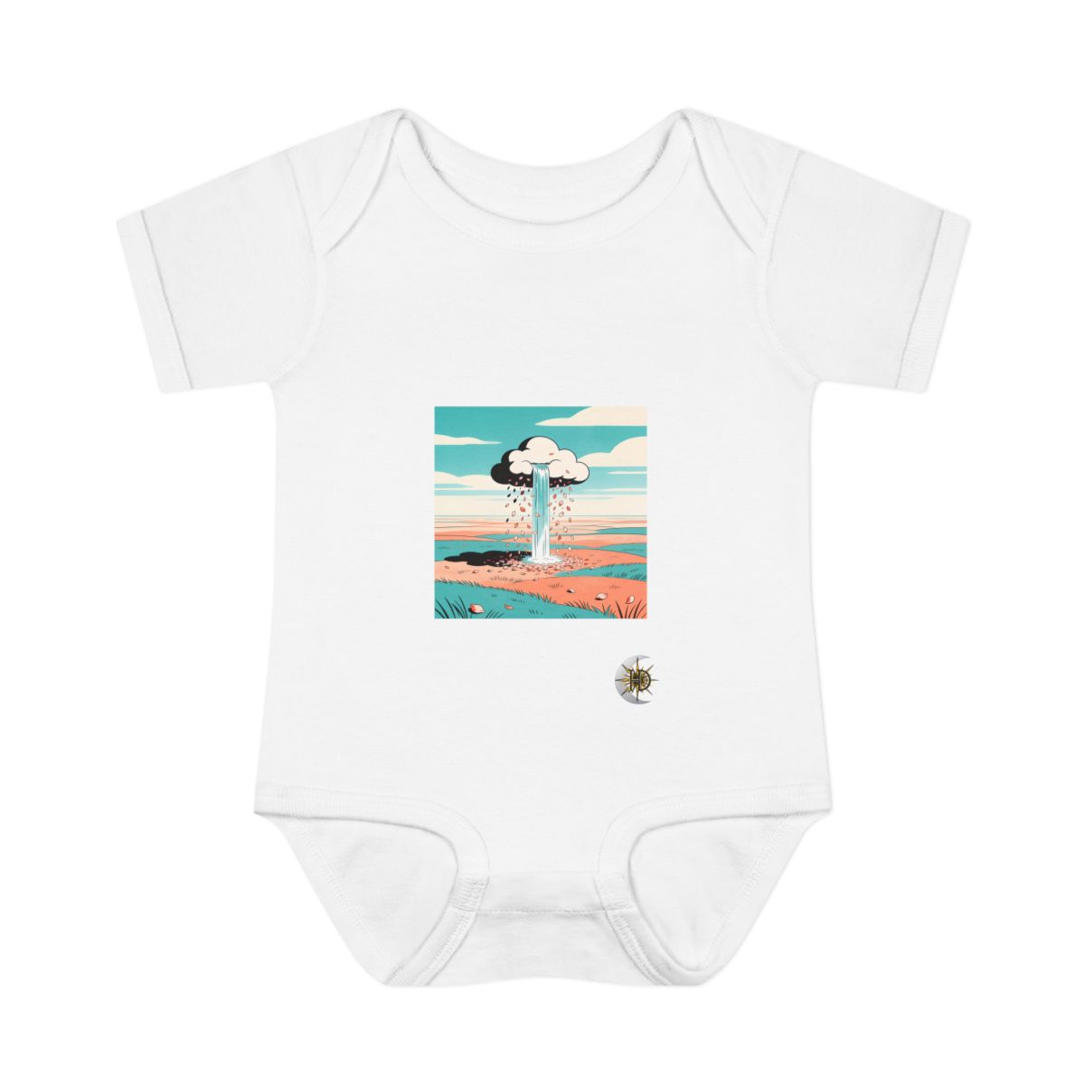 HD Cloud with a waterfall receiving a shower of falling petals Infant Baby Rib Bodysuit