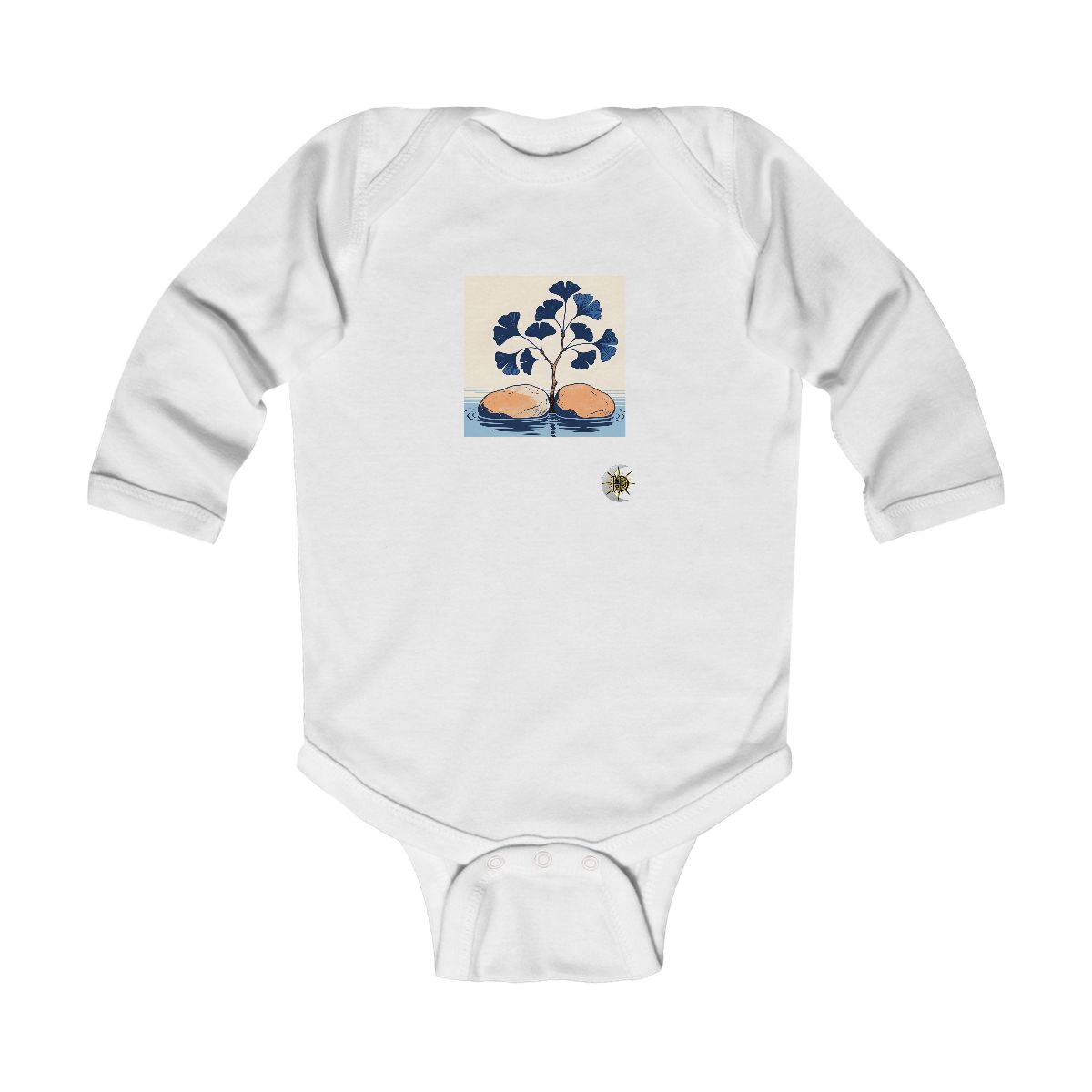 HD Ginkgo branch emerging between two broad river stones Infant Long Sleeve Bodysuit