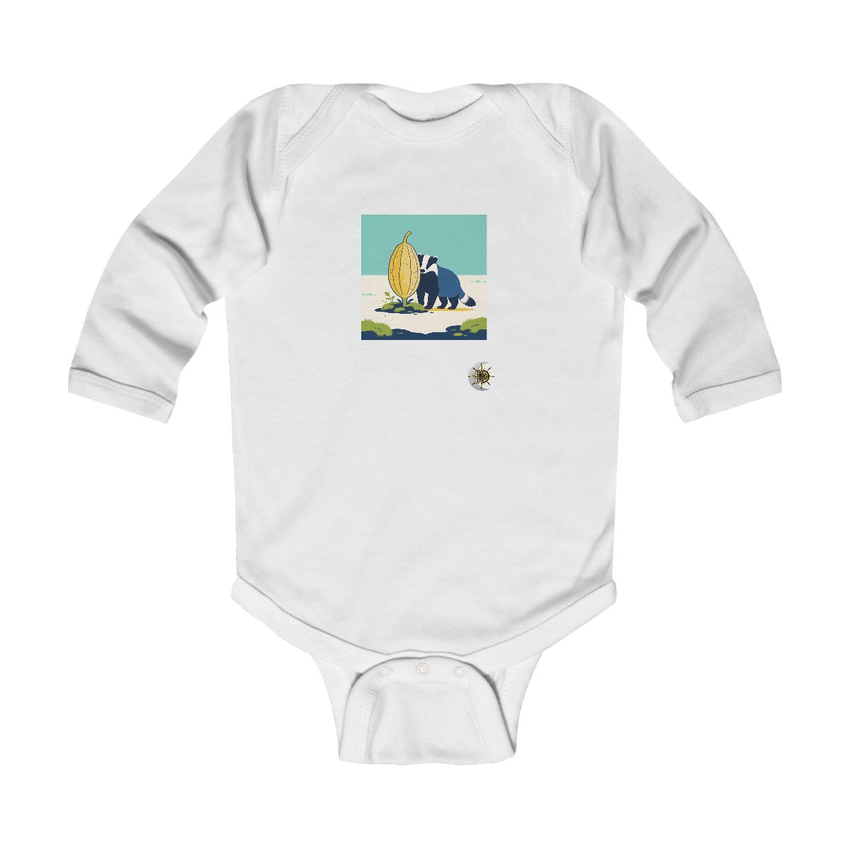 HD Badger peeking around a giant seedpod Infant Long Sleeve Bodysuit