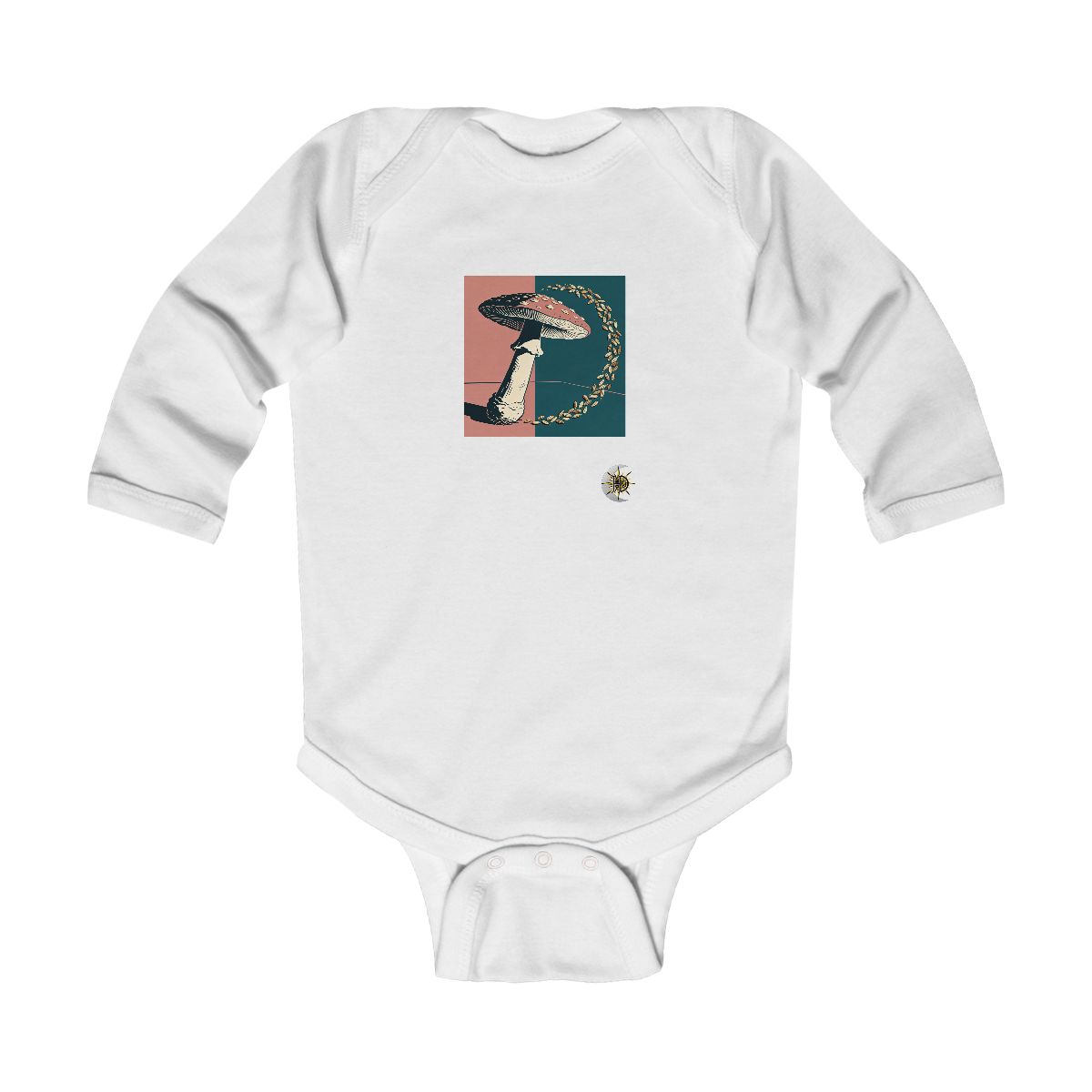 HD Parasol mushroom surrounded by an arc of scattered seeds Infant Long Sleeve Bodysuit