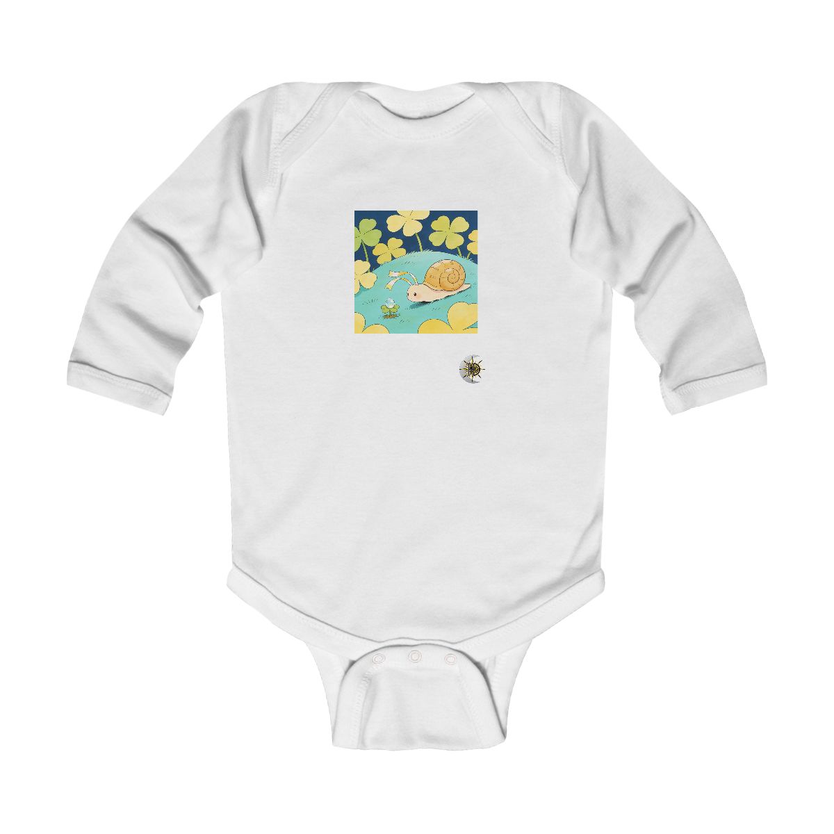HD Shell creature with ribbon feelers gently rolling a dew drop uphill Infant Long Sleeve Bodysuit