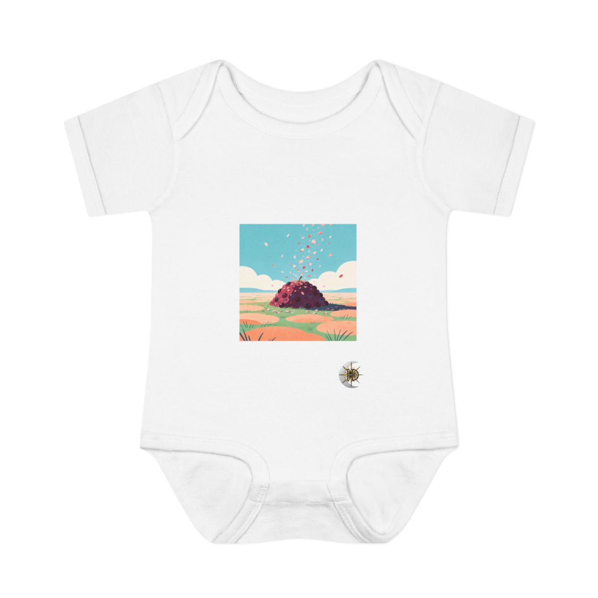 HD Berry-shaped hill receiving a shower of falling petals Infant Baby Rib Bodysuit