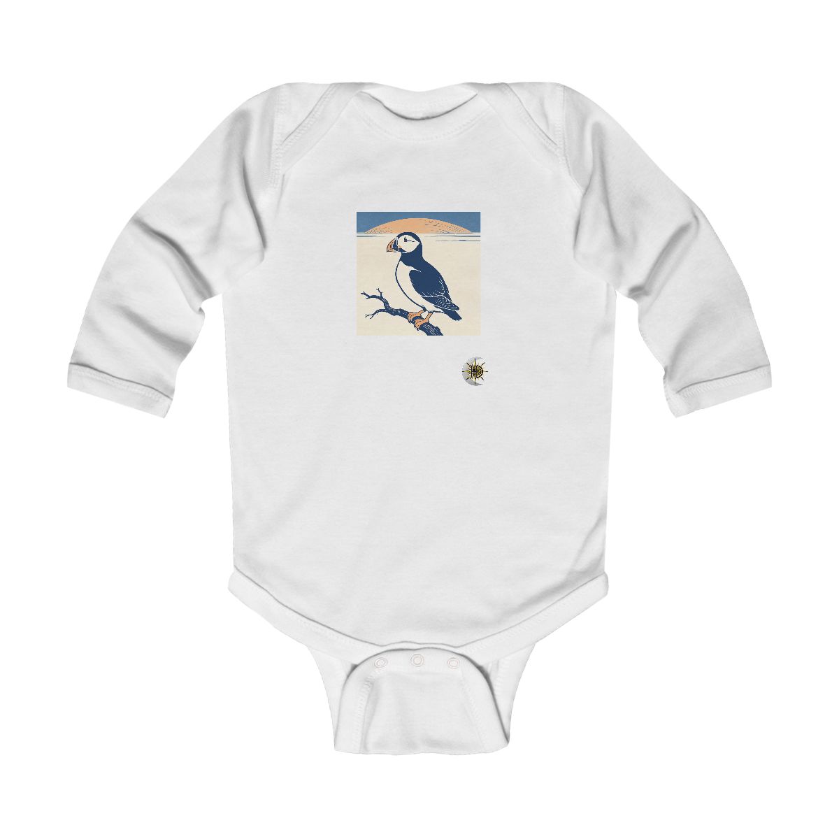 HD Puffin balancing on a curved bare branch Infant Long Sleeve Bodysuit