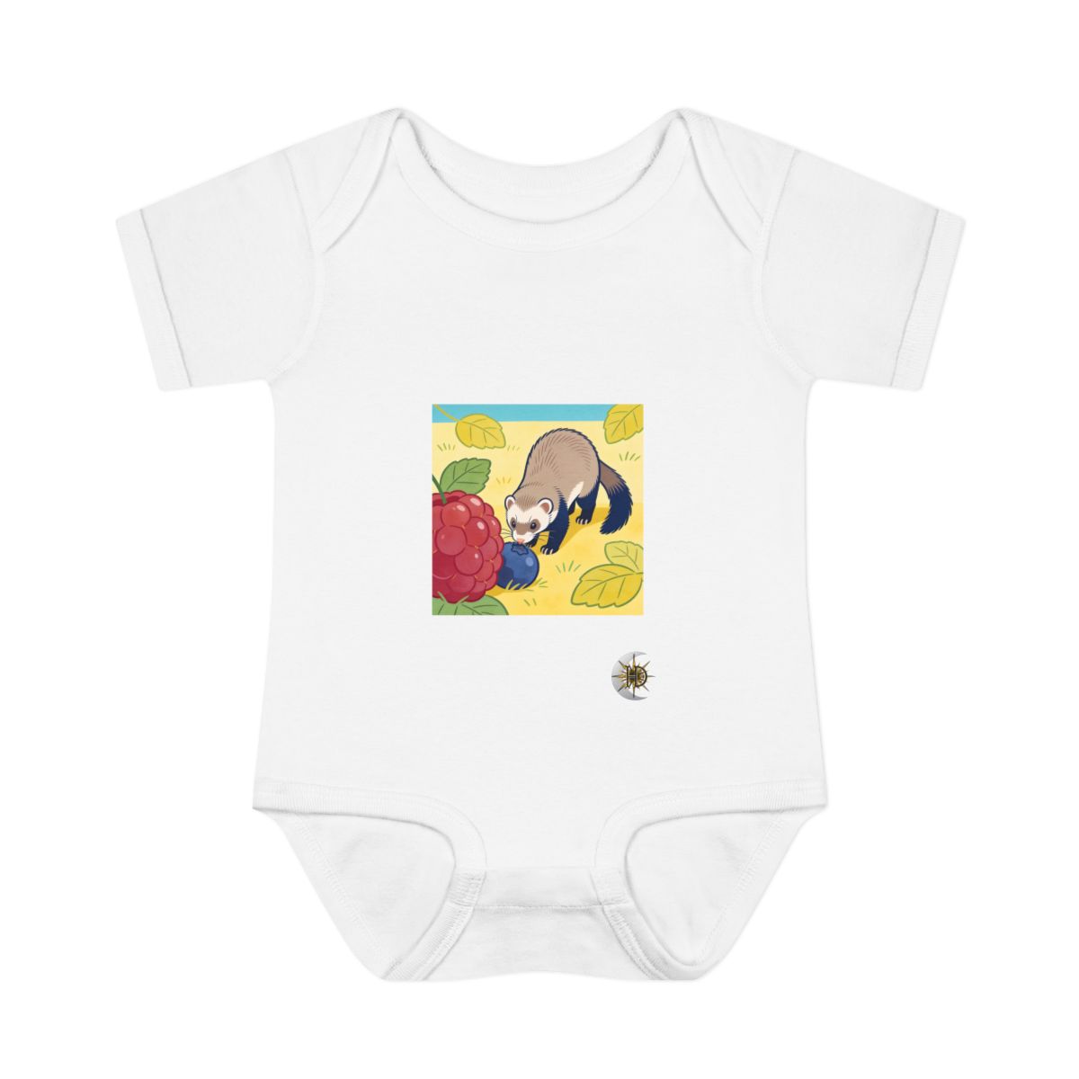 HD Ferret investigating an oversized berry Infant Baby Rib Bodysuit