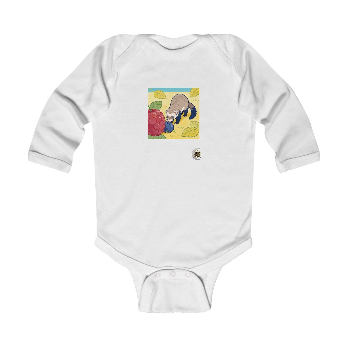 HD Ferret investigating an oversized berry Infant Long Sleeve Bodysuit