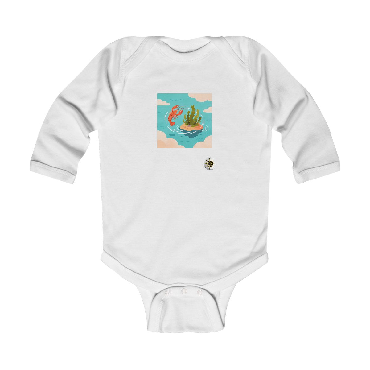 HD Small lobster circling a floating kelp island Infant Long Sleeve Bodysuit