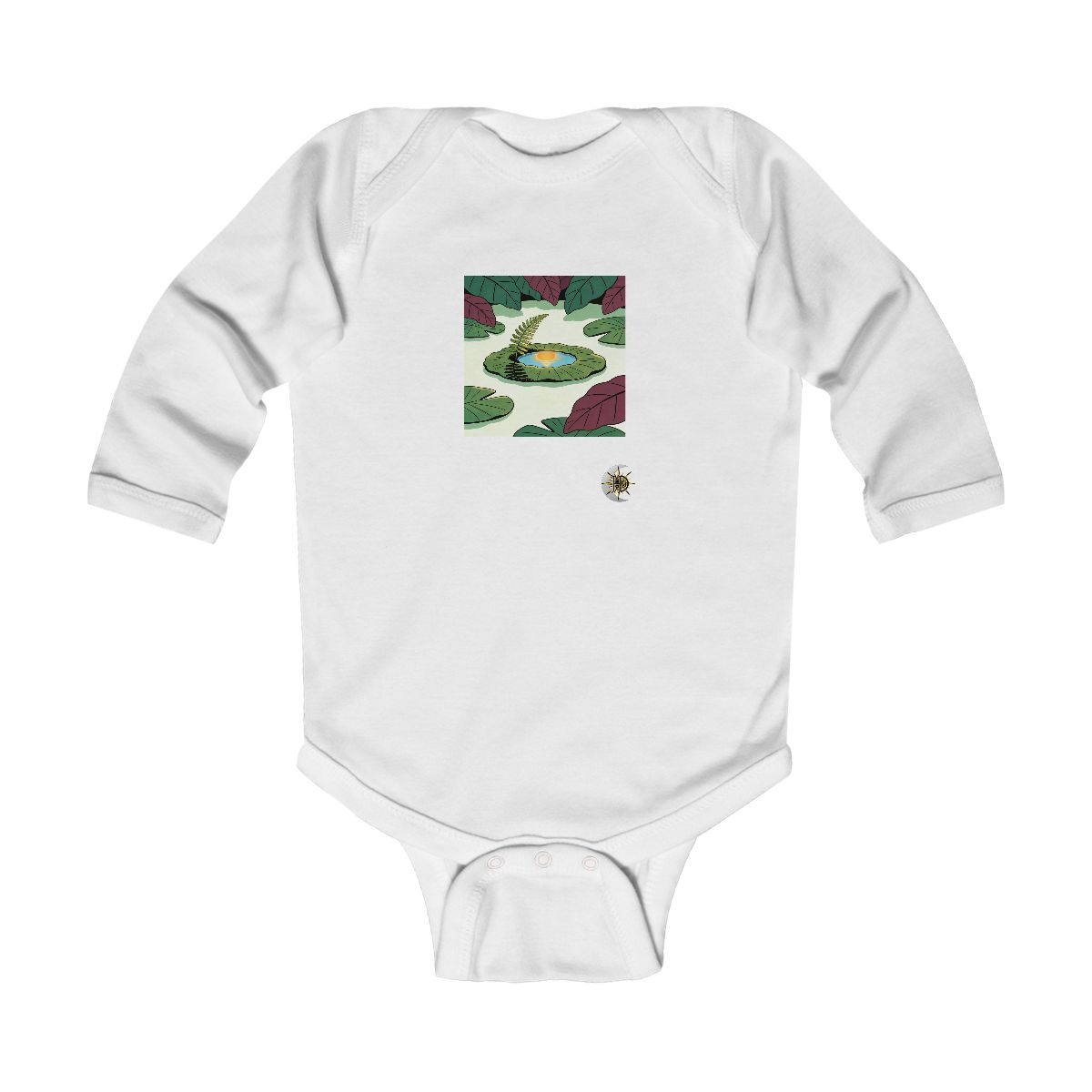 HD Fern on a lily-pad island cradling a pool of reflected sunrise Infant Long Sleeve Bodysuit