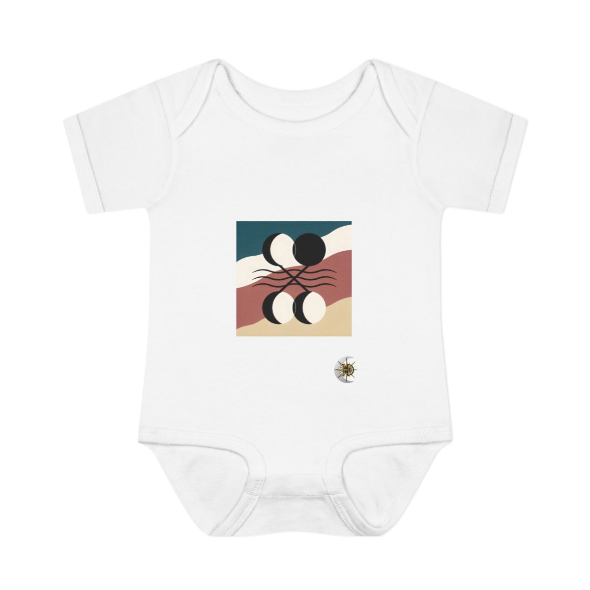 HD Pair of nested eclipses crossed by three parallel wave lines Infant Baby Rib Bodysuit