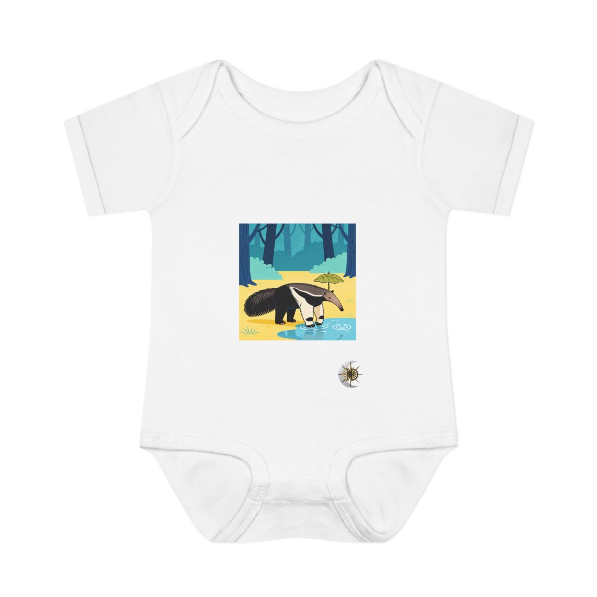 HD Anteater balancing a leaf as a tiny umbrella Infant Baby Rib Bodysuit