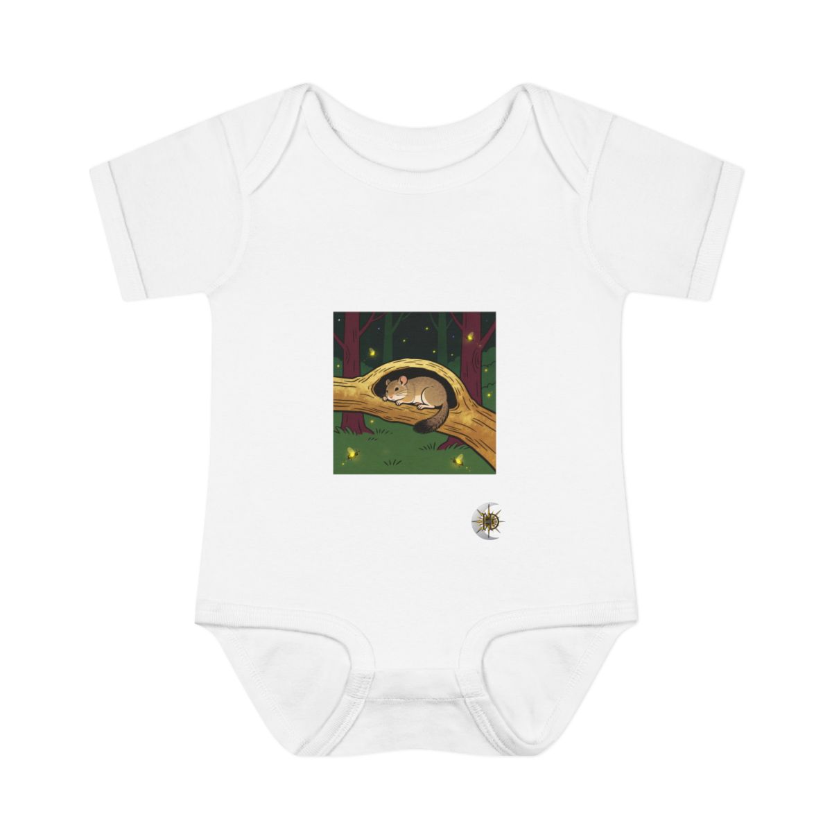 HD Pika napping inside a curved hollow branch Infant Baby Rib Bodysuit
