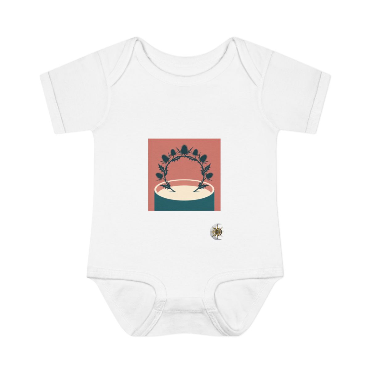 HD Thistle crown arching across a rounded pool of open space Infant Baby Rib Bodysuit