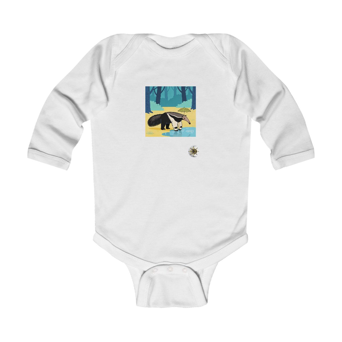 HD Anteater balancing a leaf as a tiny umbrella Infant Long Sleeve Bodysuit