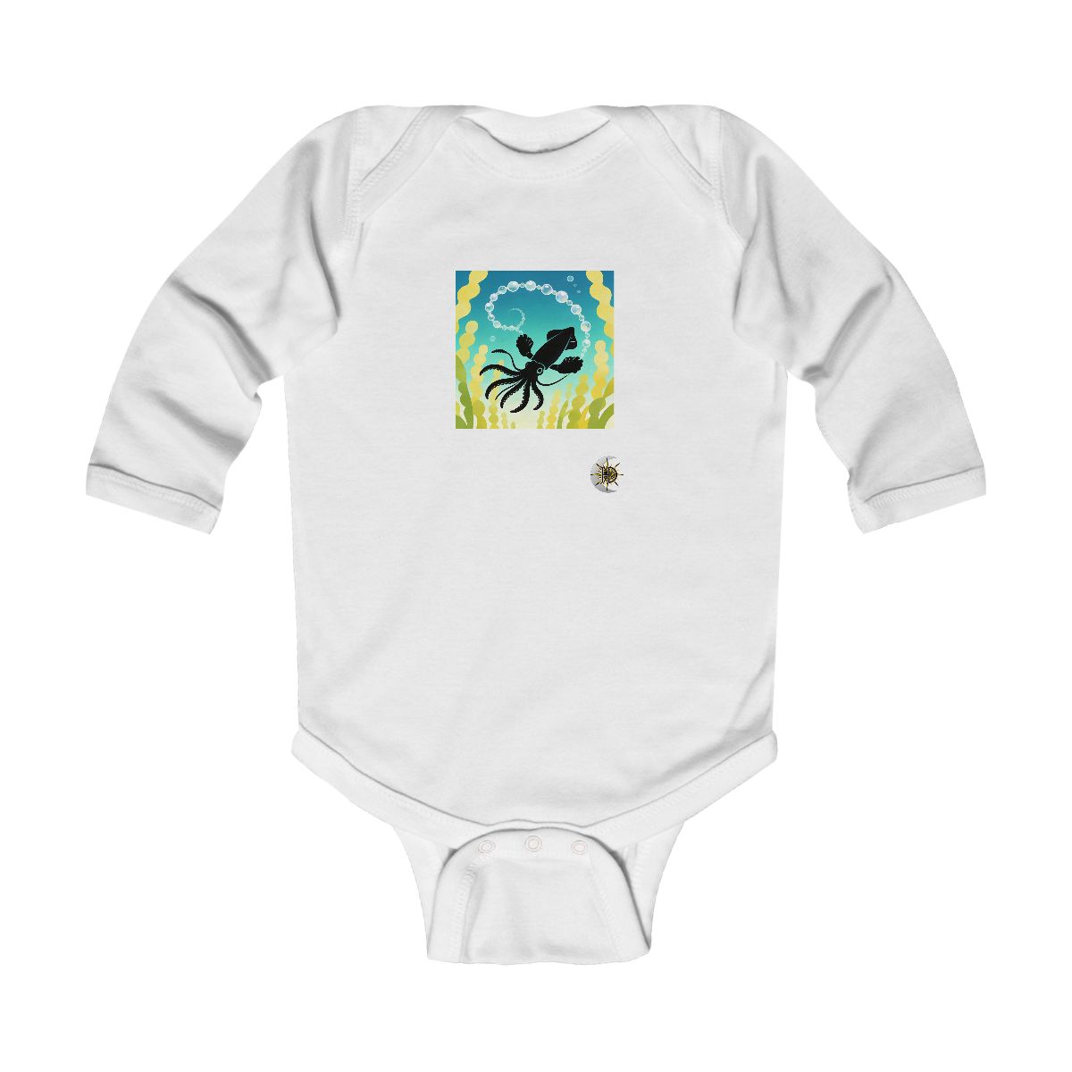 HD Reef squid chasing a looping chain of bubbles Infant Long Sleeve Bodysuit
