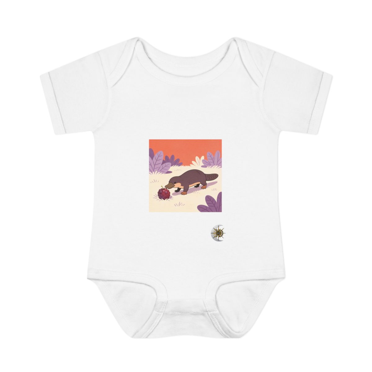 HD Platypus investigating an oversized berry Infant Baby Rib Bodysuit