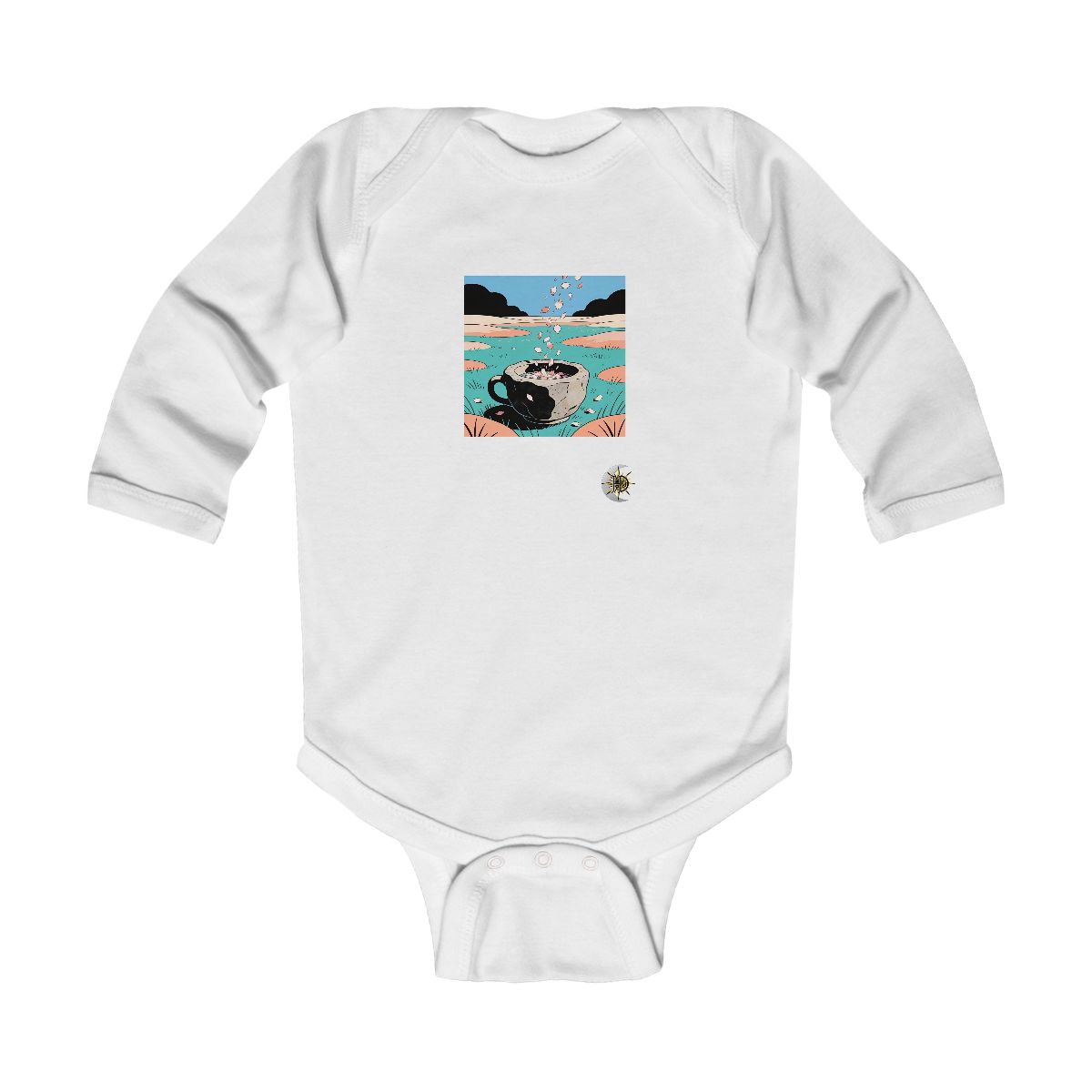 HD Cup-shaped rock basin receiving a shower of falling petals Infant Long Sleeve Bodysuit