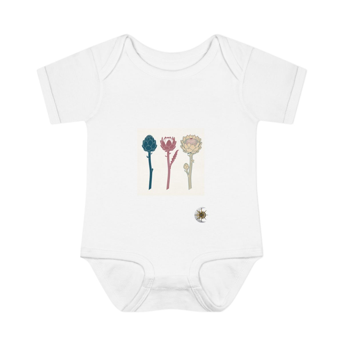 HD Artichoke bloom arranged as three distinct growth stages Infant Baby Rib Bodysuit