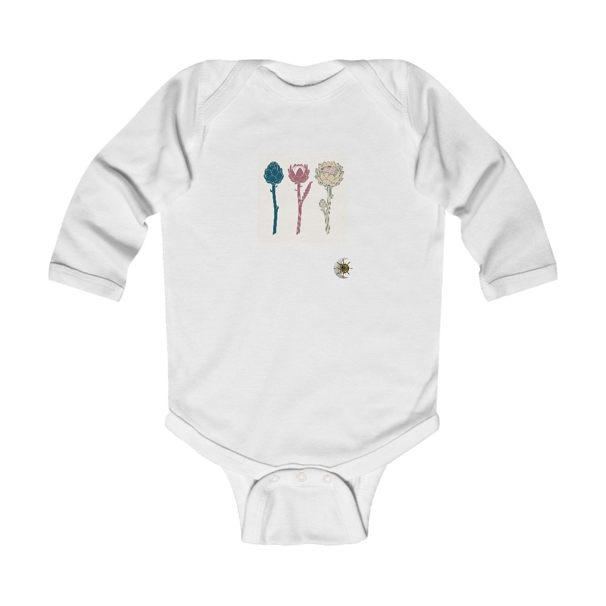 HD Artichoke bloom arranged as three distinct growth stages Infant Long Sleeve Bodysuit