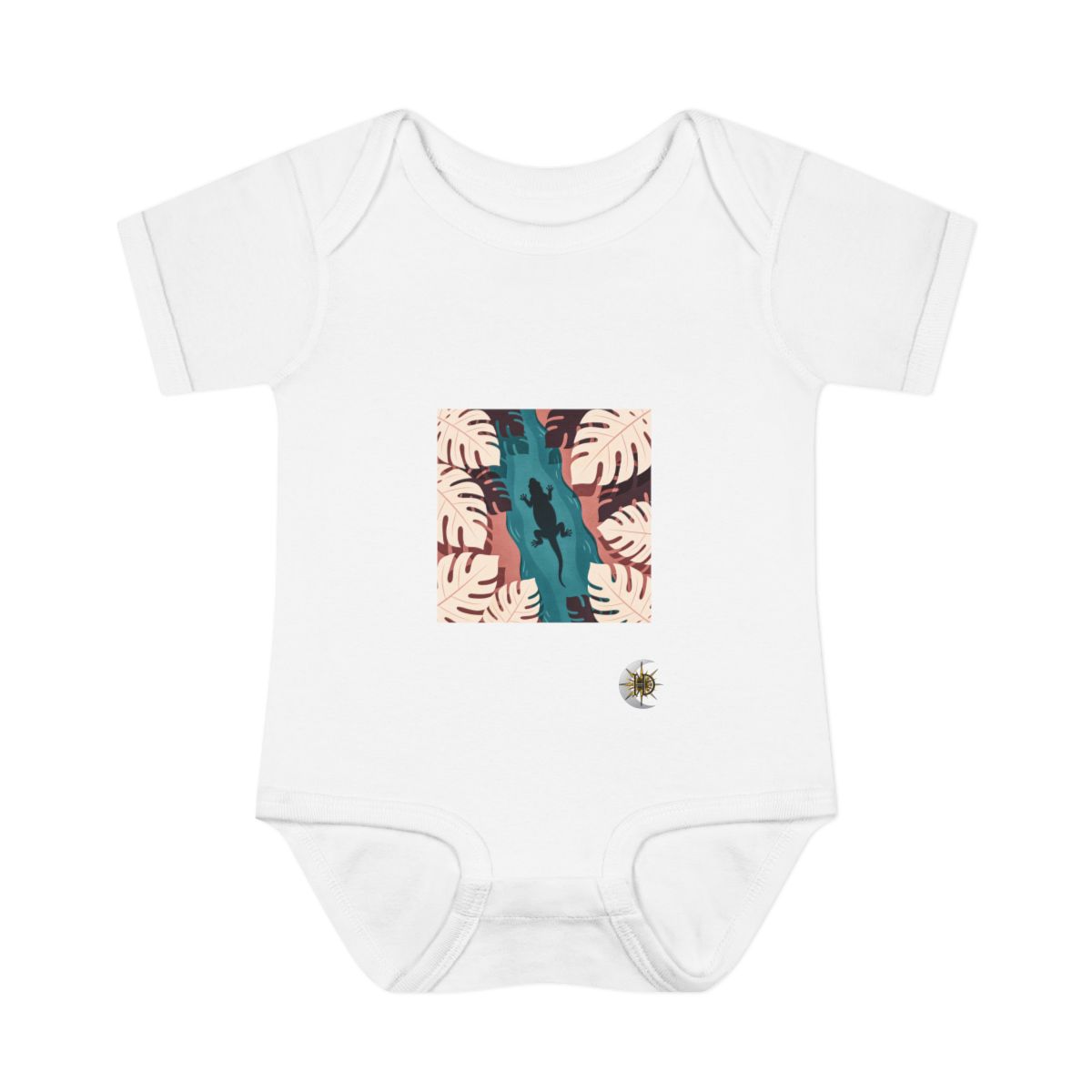 HD Narrow estuary framed by overlapping leaf silhouettes Infant Baby Rib Bodysuit