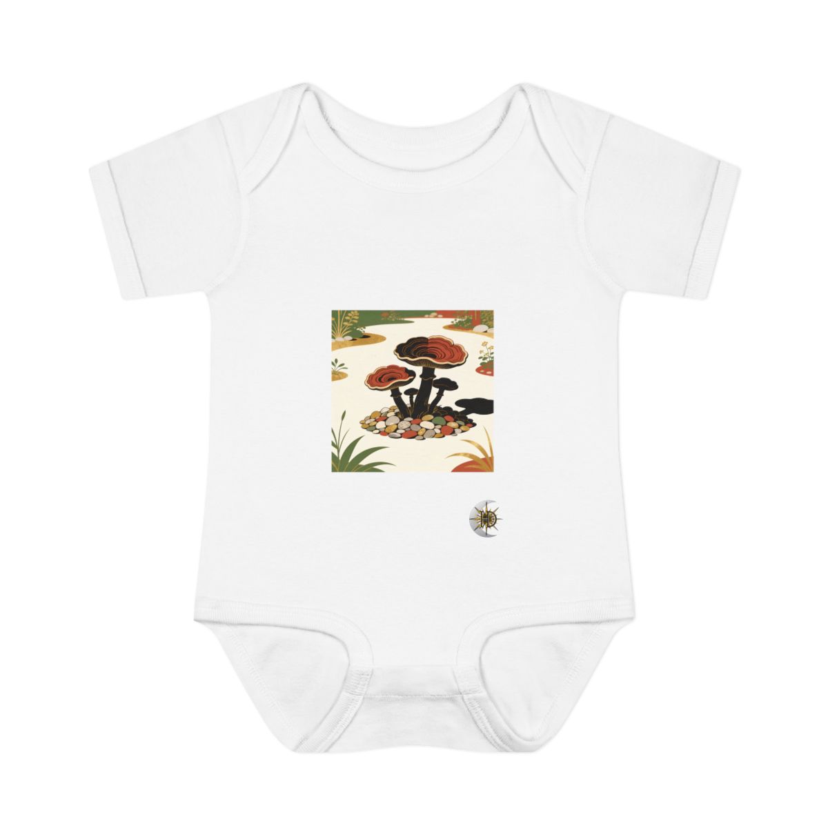 HD Turkey-tail fungi rising from an island of smooth pebbles Infant Baby Rib Bodysuit