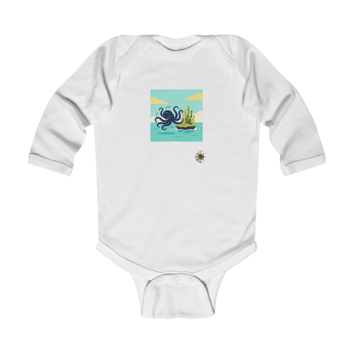 HD Dumbo octopus circling a floating kelp island Infant Long Sleeve Bodysuit