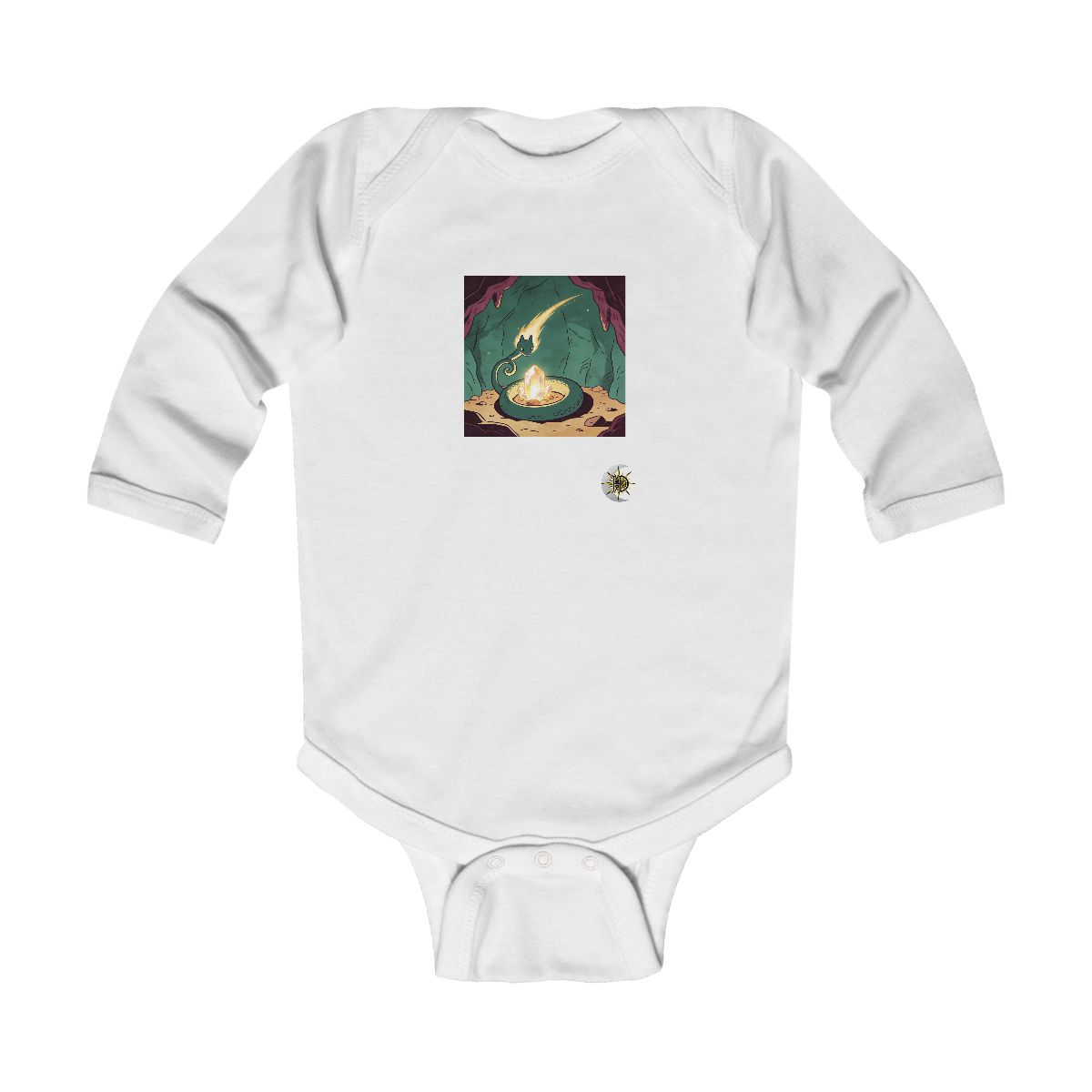 HD Comet creature with a curling tail curled beside a glowing mineral Infant Long Sleeve Bodysuit