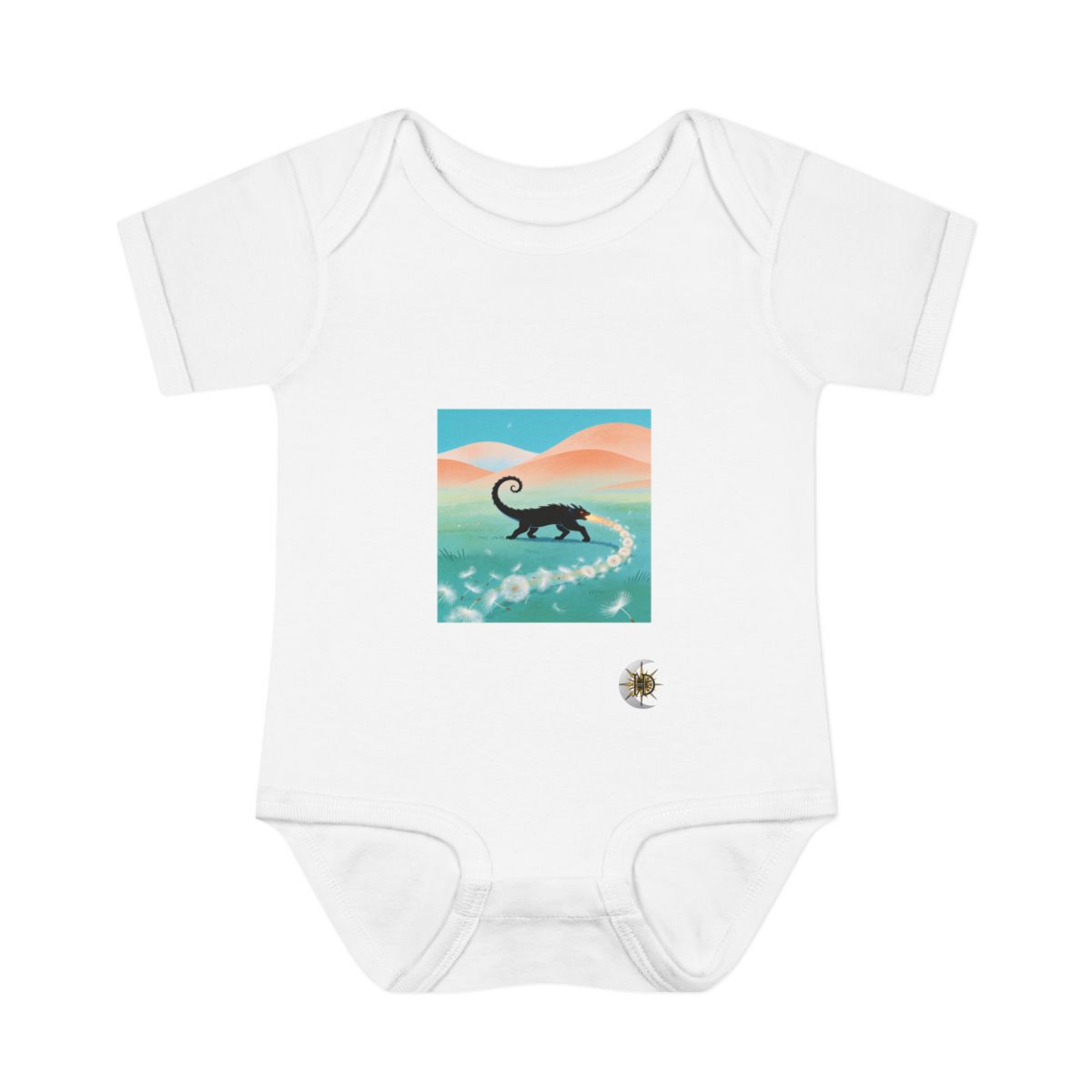 HD Comet creature with a curling tail following a looping trail of seed fluff Infant Baby Rib Bodysuit