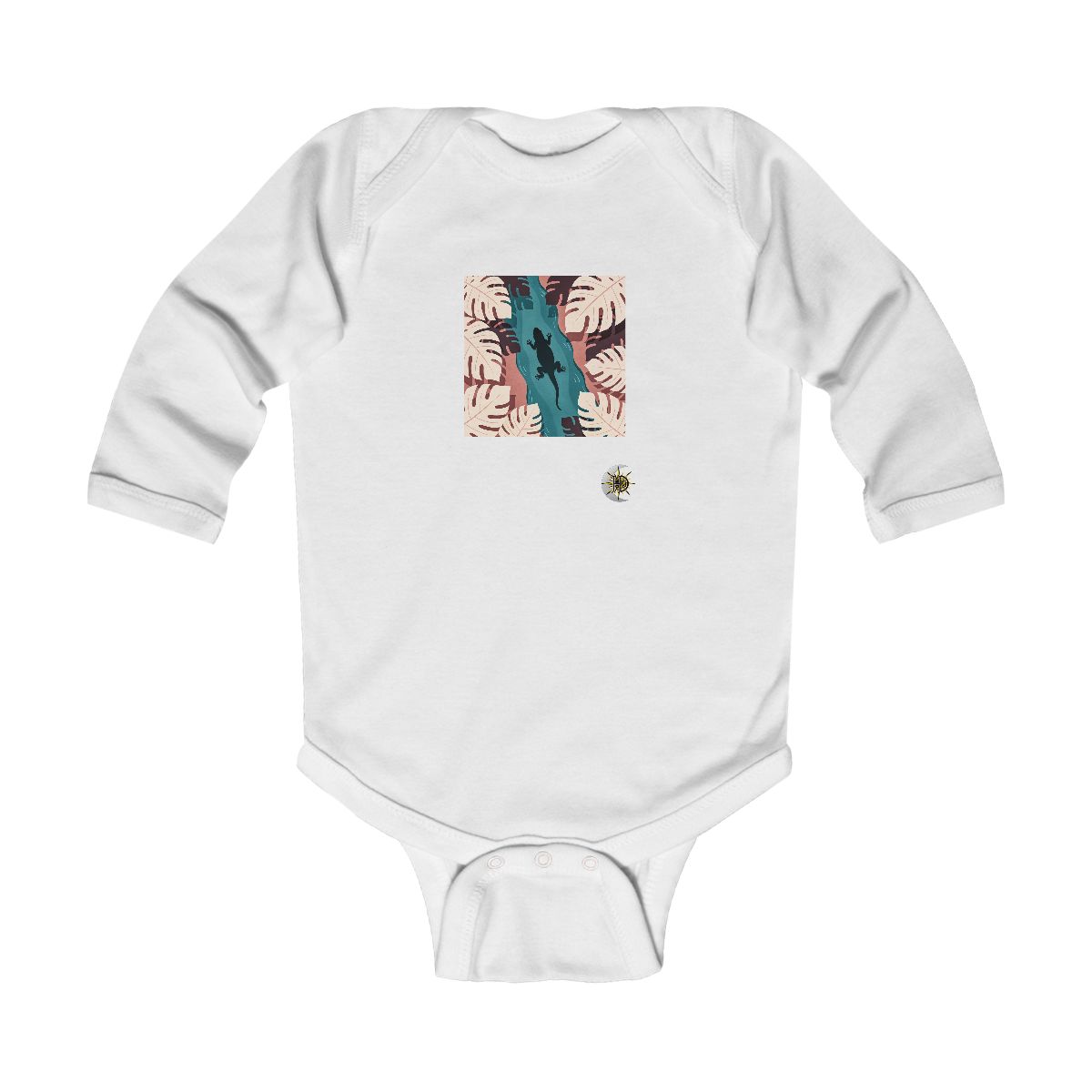 HD Narrow estuary framed by overlapping leaf silhouettes Infant Long Sleeve Bodysuit