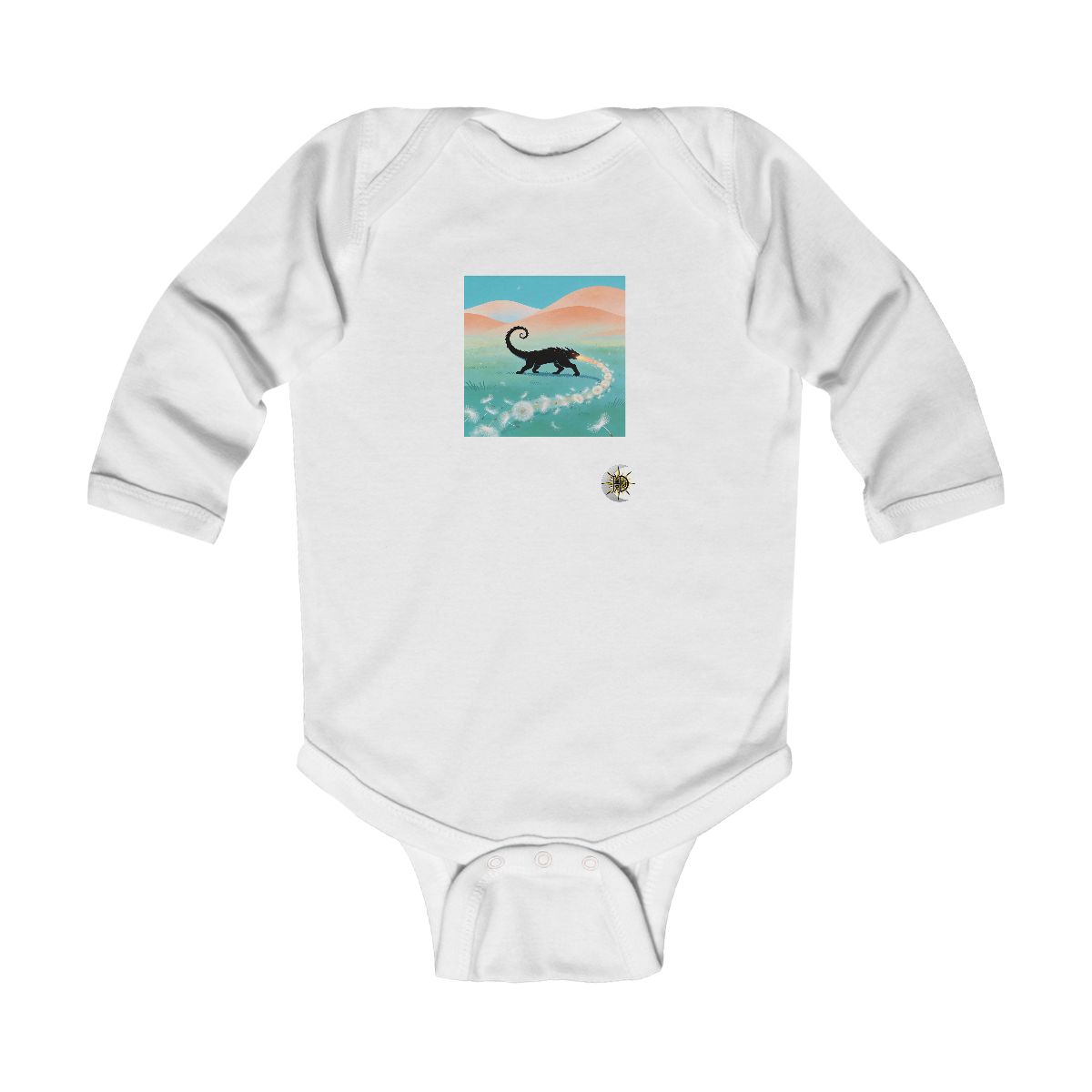 HD Comet creature with a curling tail following a looping trail of seed fluff Infant Long Sleeve Bodysuit