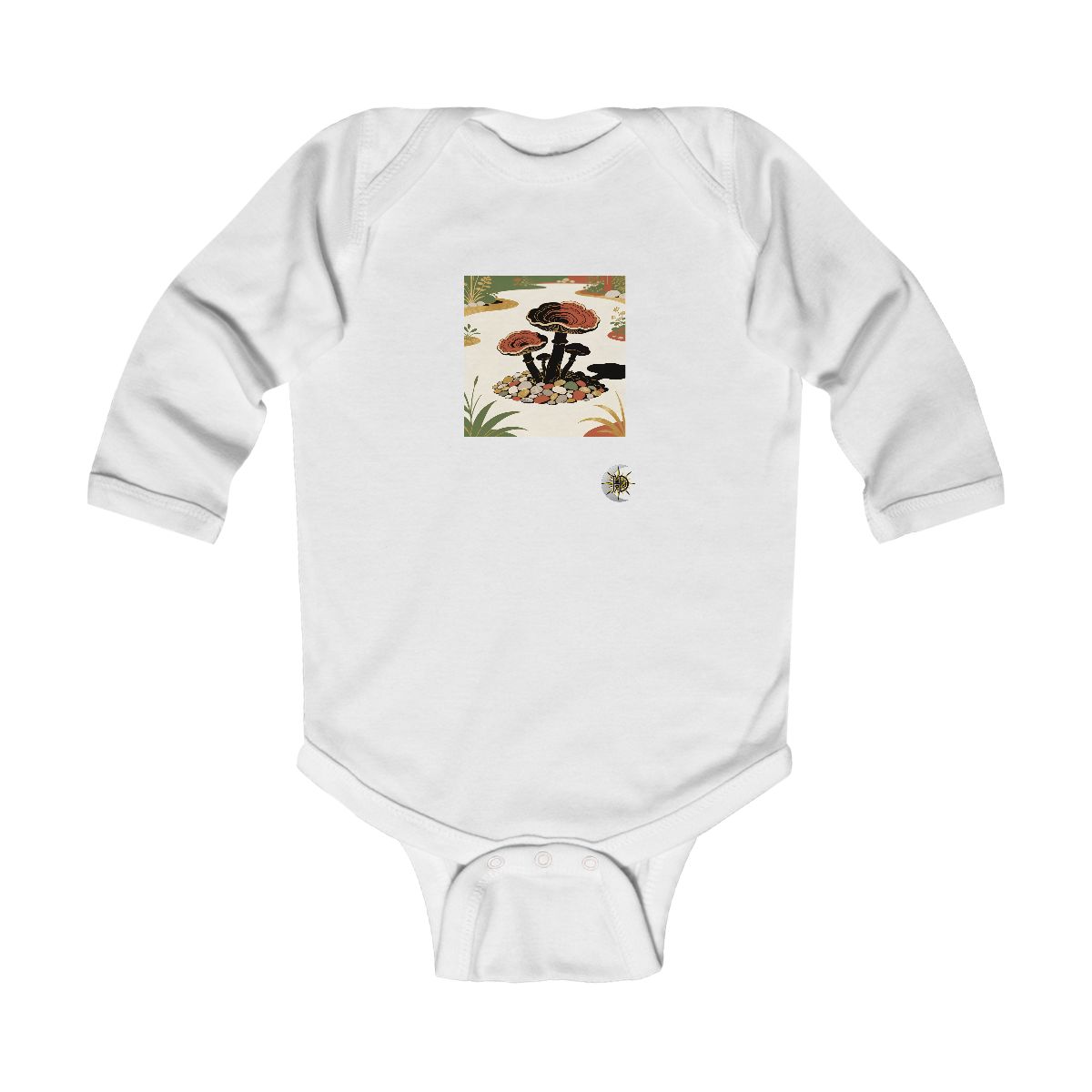 HD Turkey-tail fungi rising from an island of smooth pebbles Infant Long Sleeve Bodysuit