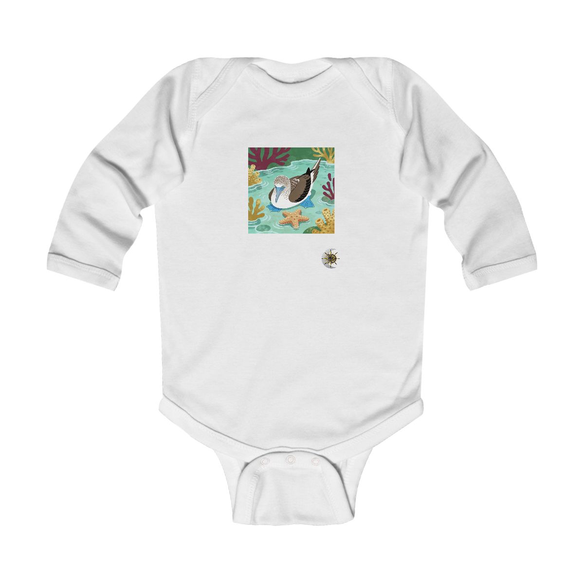 HD Blue-footed booby resting near a star-shaped sea sponge Infant Long Sleeve Bodysuit