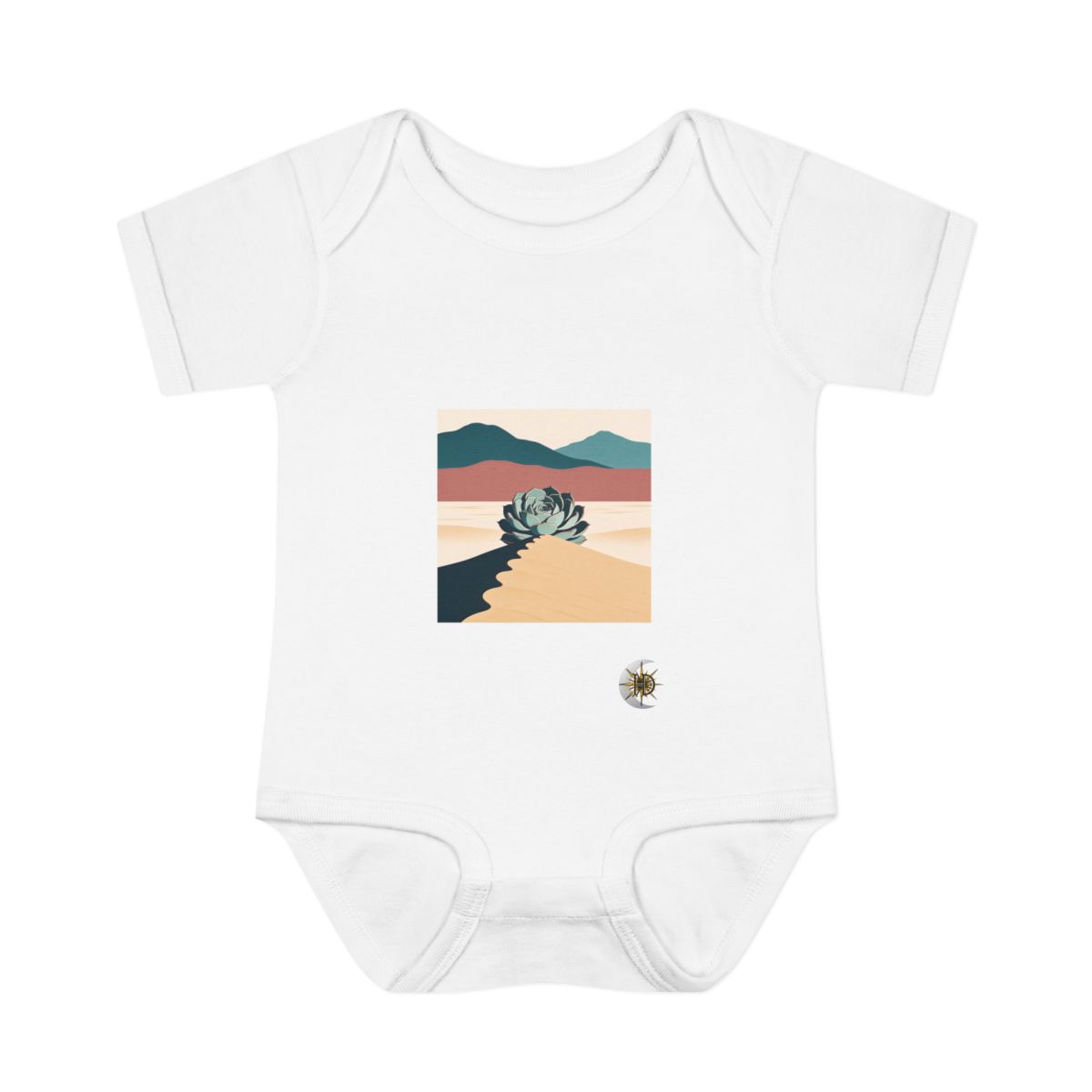HD Succulent rosette rising behind a scalloped dune Infant Baby Rib Bodysuit