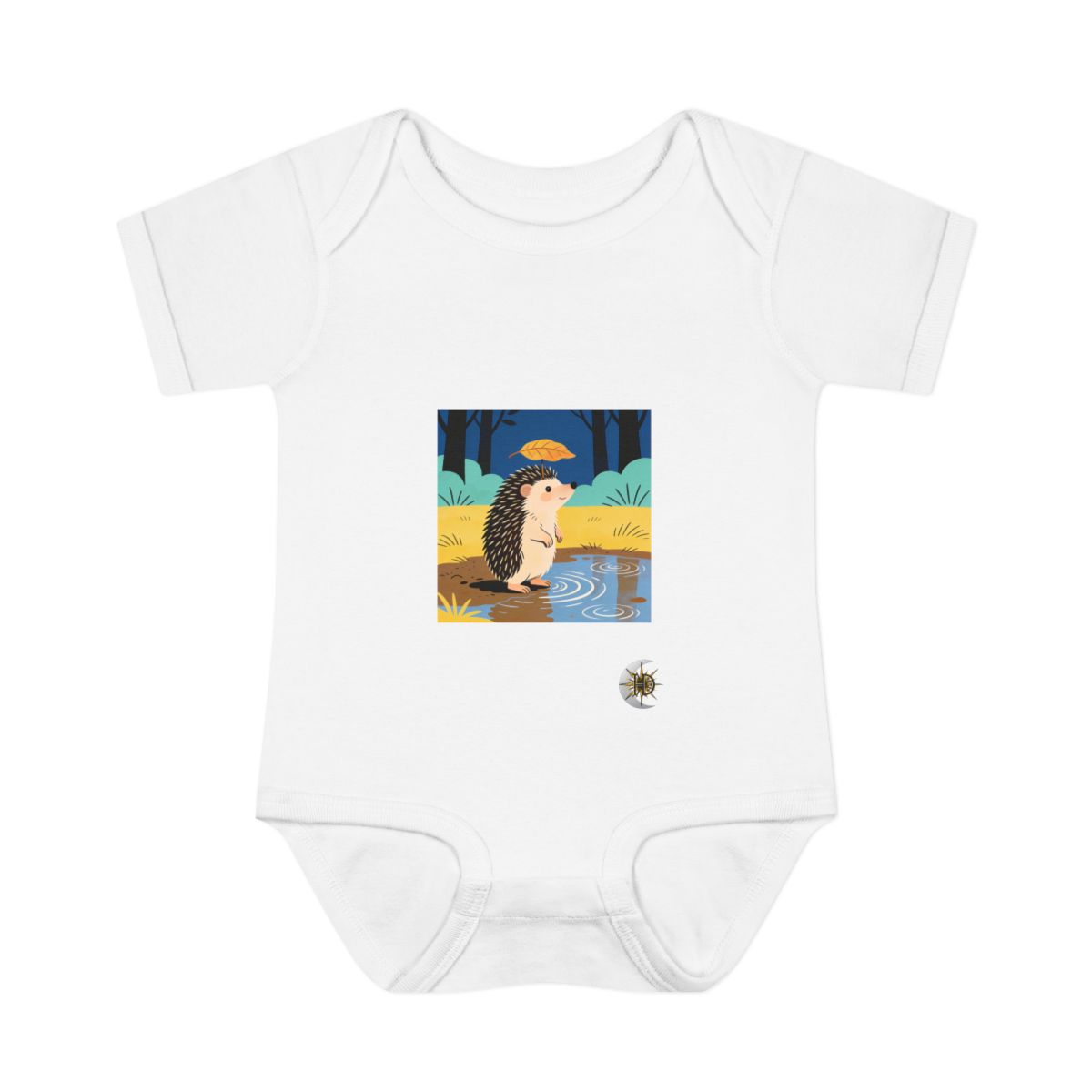 HD Hedgehog balancing a leaf as a tiny umbrella Infant Baby Rib Bodysuit