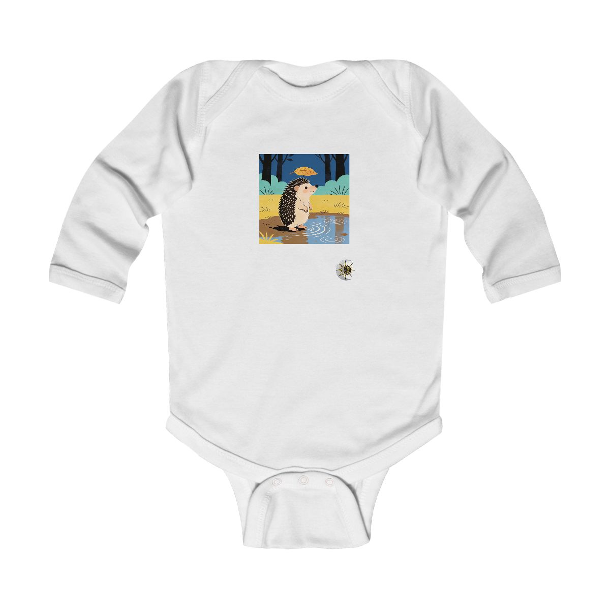 HD Hedgehog balancing a leaf as a tiny umbrella Infant Long Sleeve Bodysuit