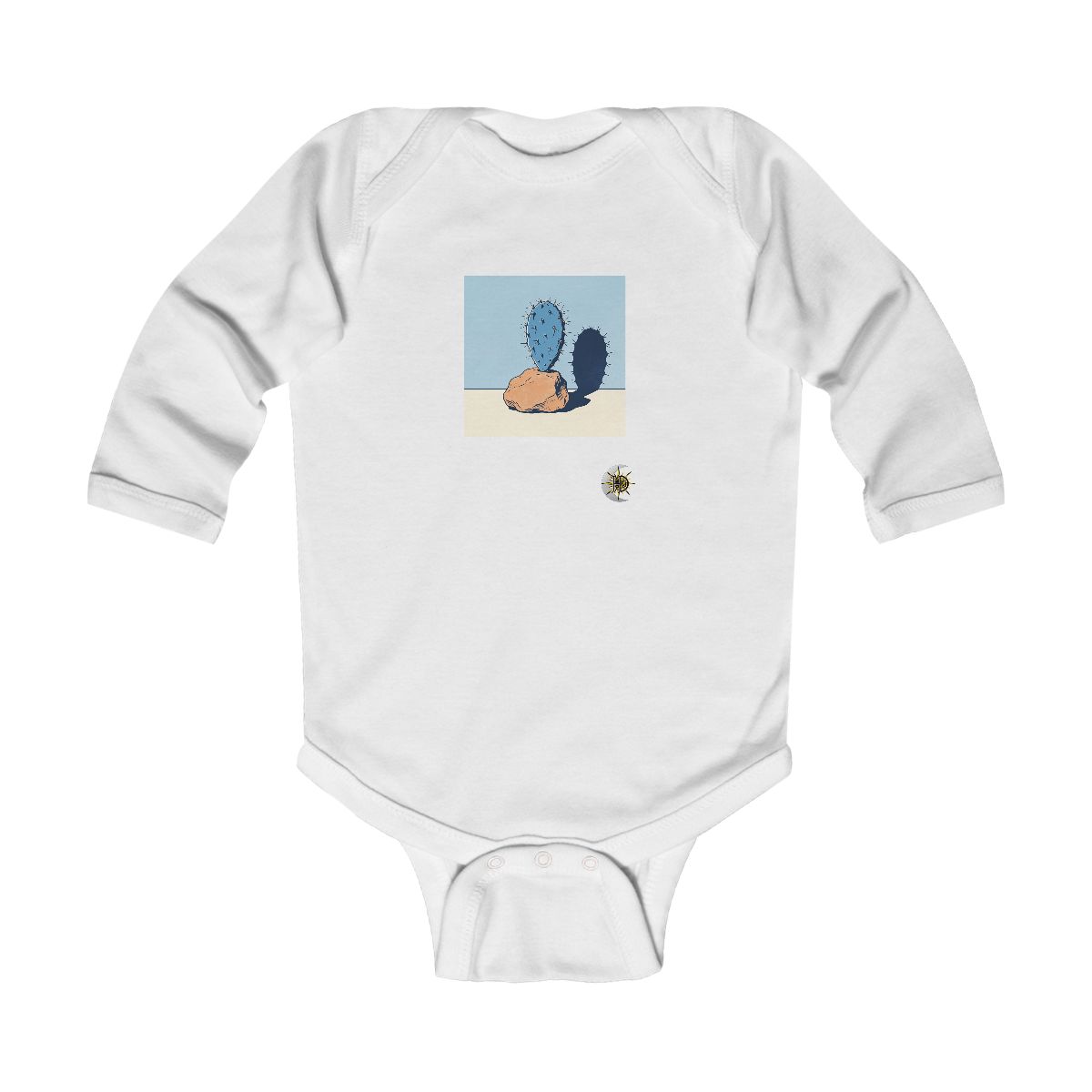 HD Prickly pear balanced beside an irregular clay-colored rock Infant Long Sleeve Bodysuit