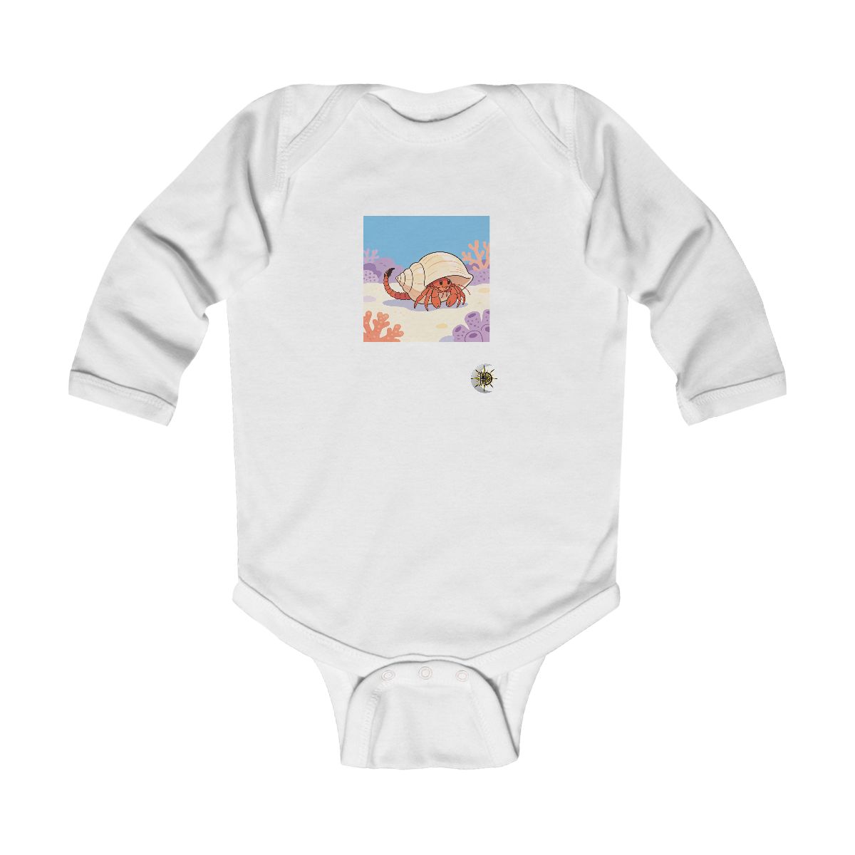 HD Hermit crab peeking from behind an oversized shell Infant Long Sleeve Bodysuit