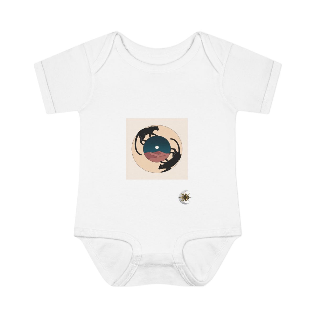 HD Low moon over dunes held within an asymmetric ring of open space Infant Baby Rib Bodysuit
