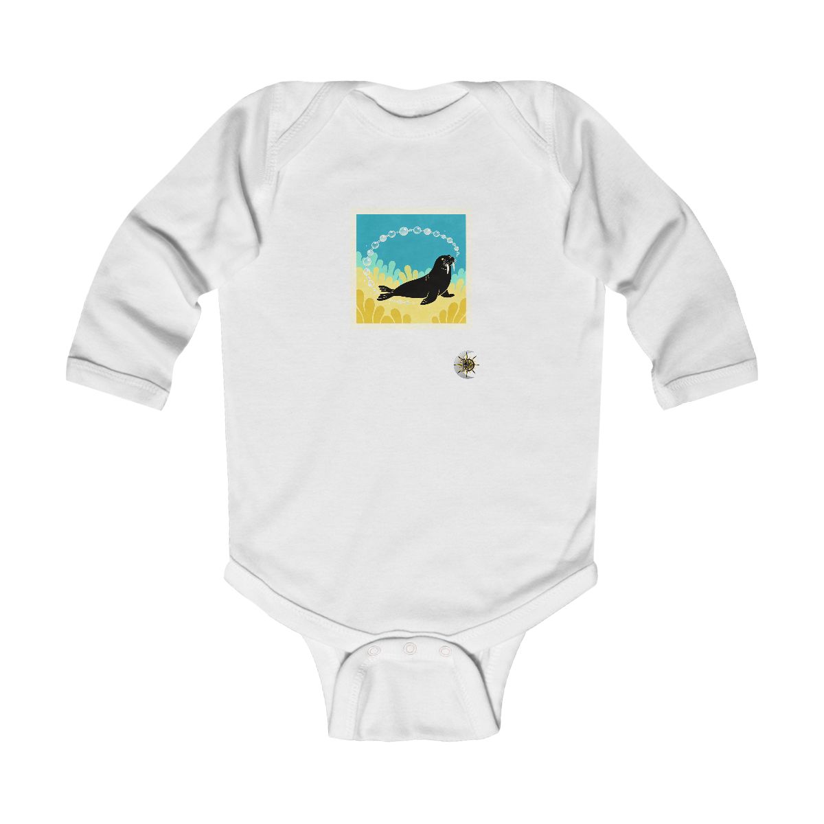HD Walrus chasing a looping chain of bubbles Infant Long Sleeve Bodysuit