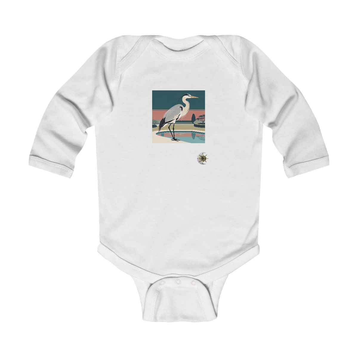 HD Heron pausing beside a reflective pool Infant Long Sleeve Bodysuit