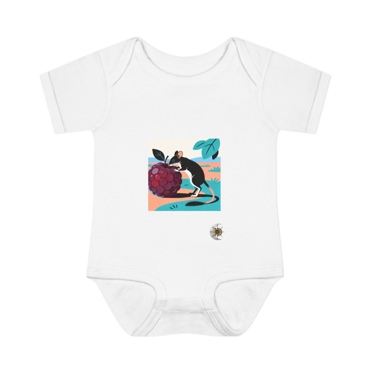 HD Jerboa investigating an oversized berry Infant Baby Rib Bodysuit
