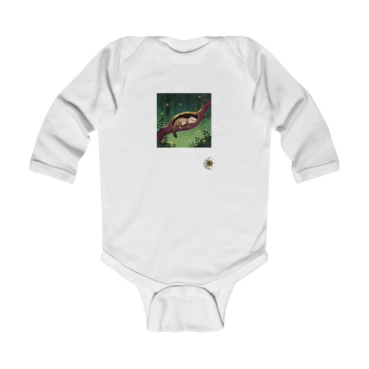 HD Ferret napping inside a curved hollow branch Infant Long Sleeve Bodysuit