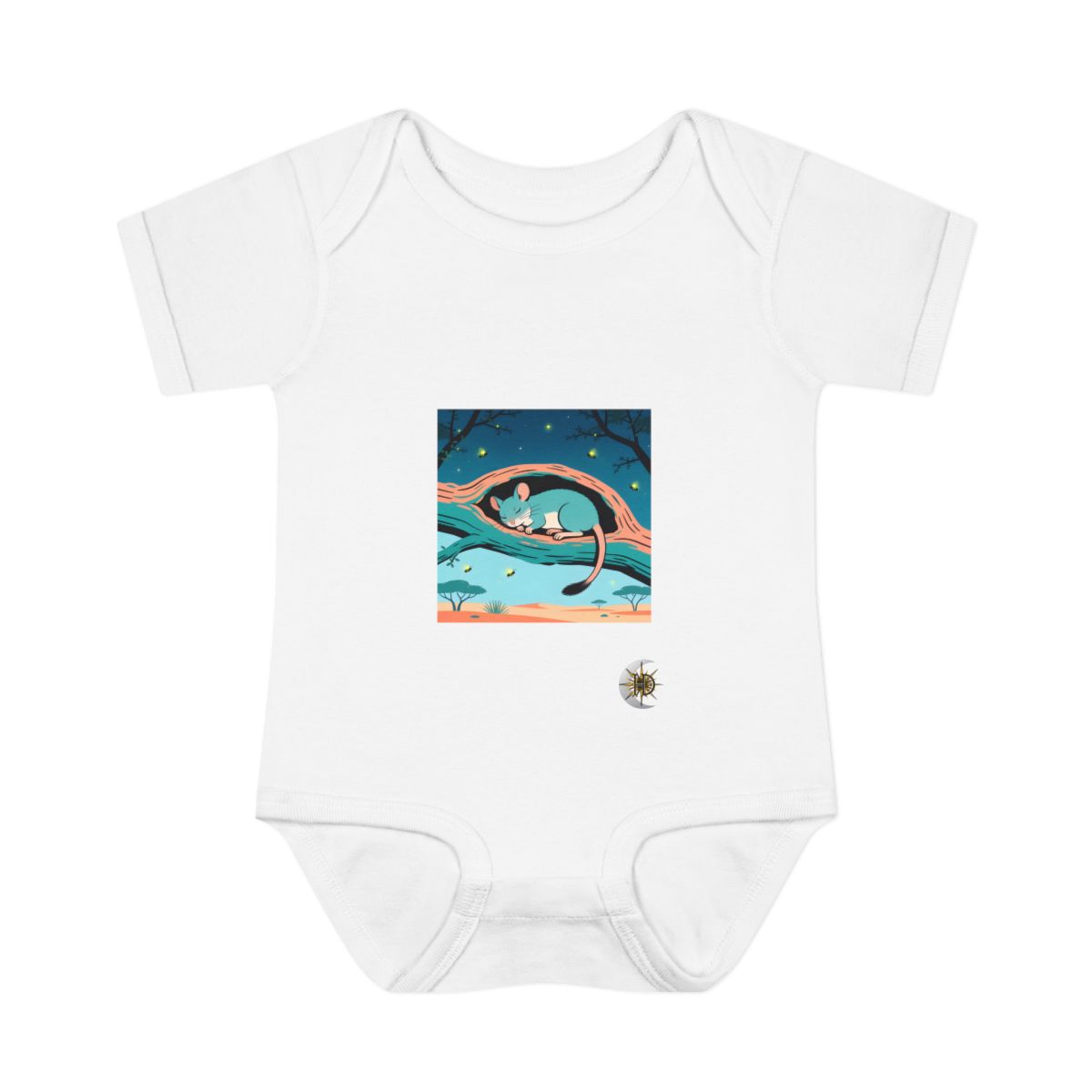HD Jerboa napping inside a curved hollow branch Infant Baby Rib Bodysuit