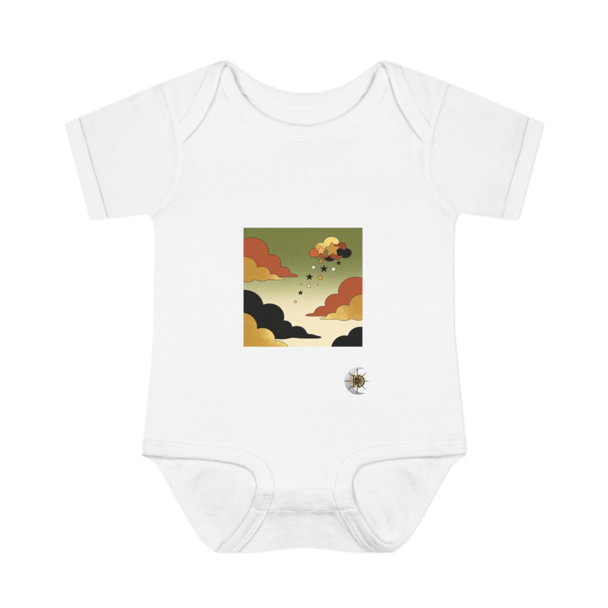 HD Drifting tiny-star cloud arranged as overlapping flat color shapes Infant Baby Rib Bodysuit