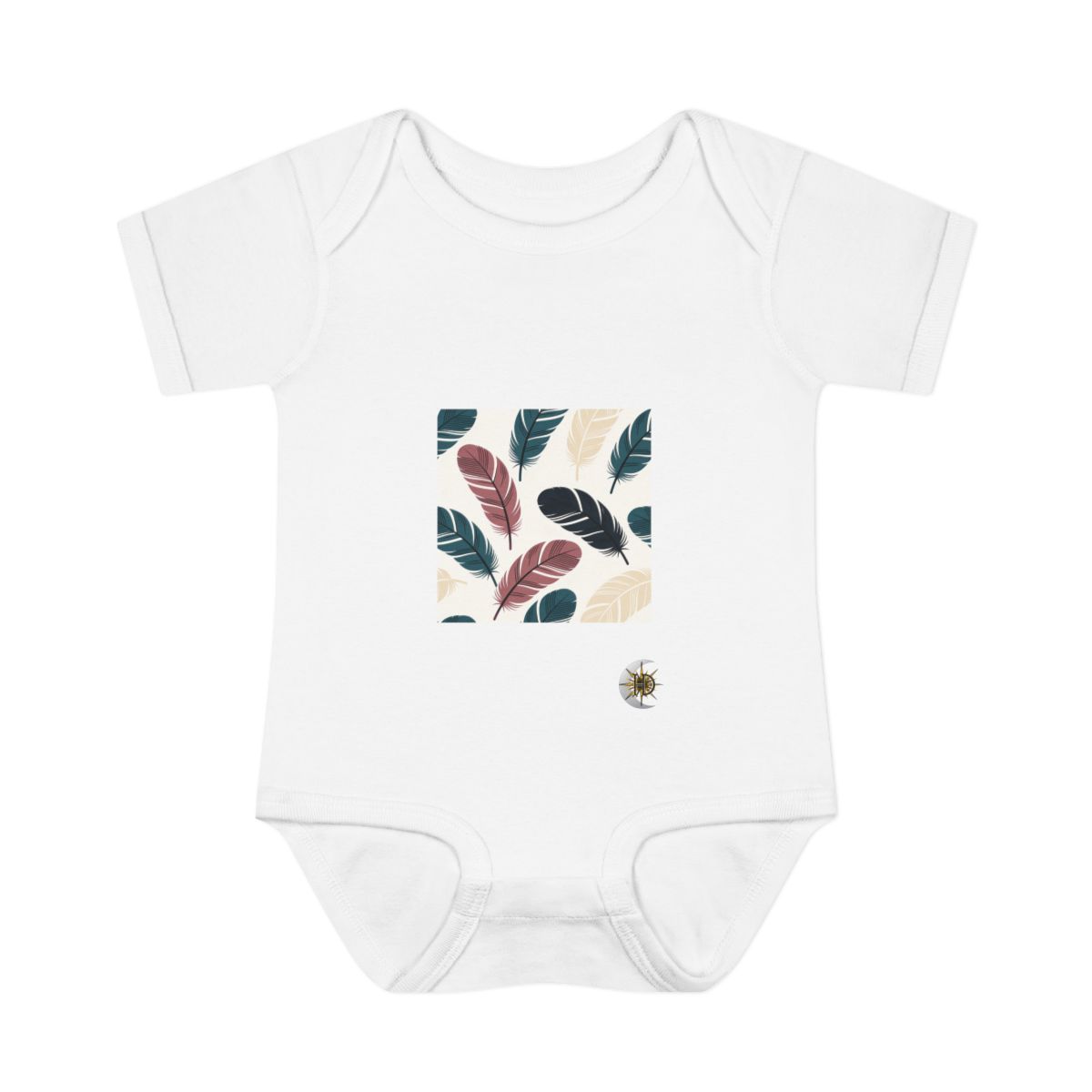 HD Feather-barb shapes forming a spacious staggered repeat Infant Baby Rib Bodysuit