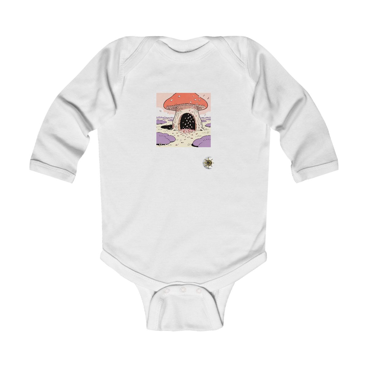 HD Mushroom-shaped tree hollow receiving a shower of falling petals Infant Long Sleeve Bodysuit