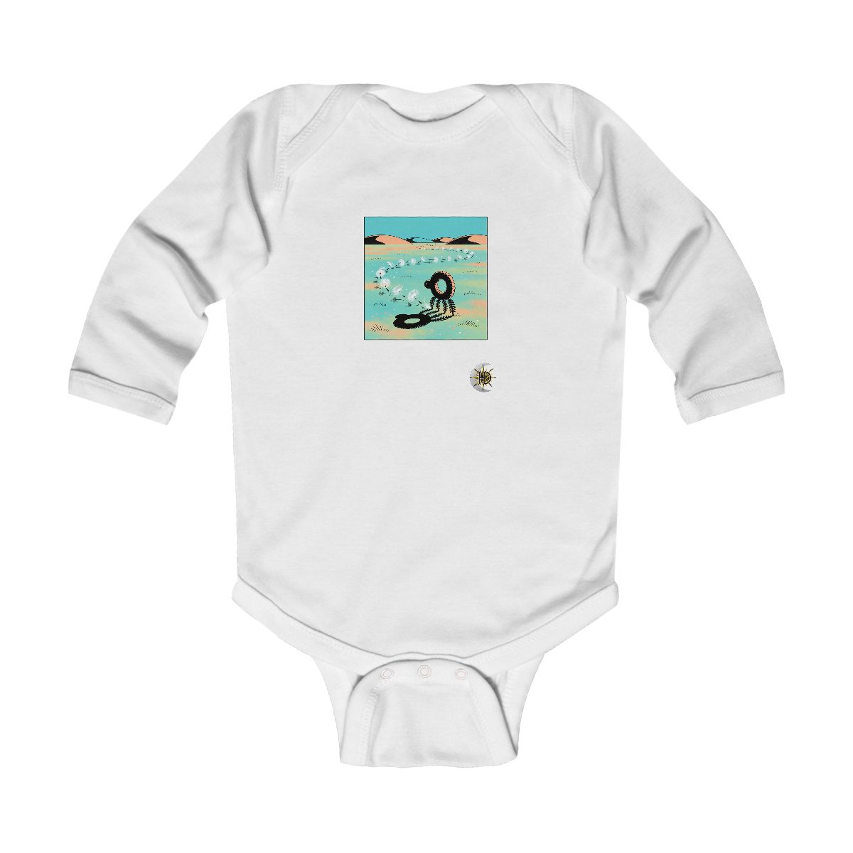 HD Ring creature with frond legs following a looping trail of seed fluff Infant Long Sleeve Bodysuit